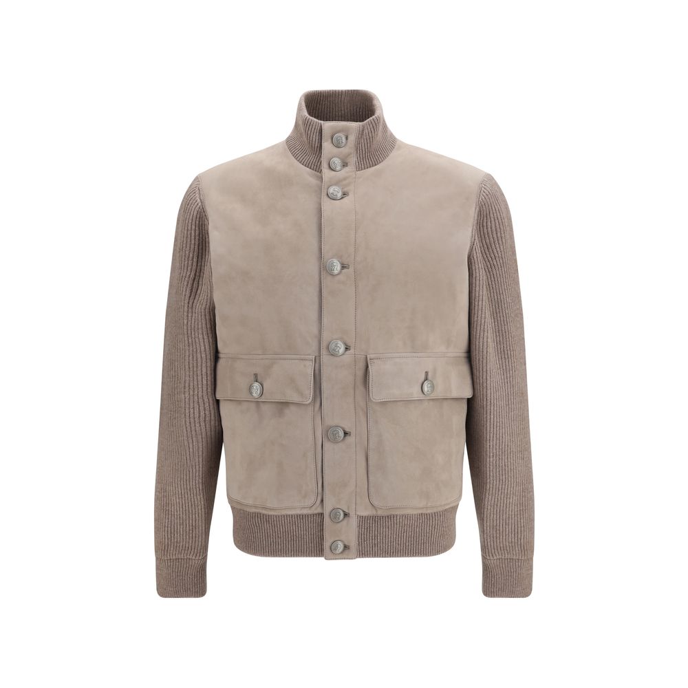 Brunello Cucinelli Beige Calf Leather Bos Taurus Leather Jacket Brunello Cucinelli
