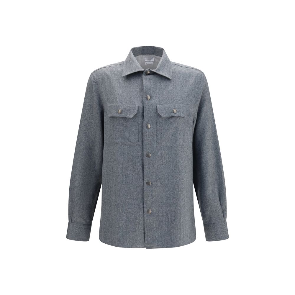Brunello Cucinelli Gray Wool Oves Aries Shirt Brunello Cucinelli