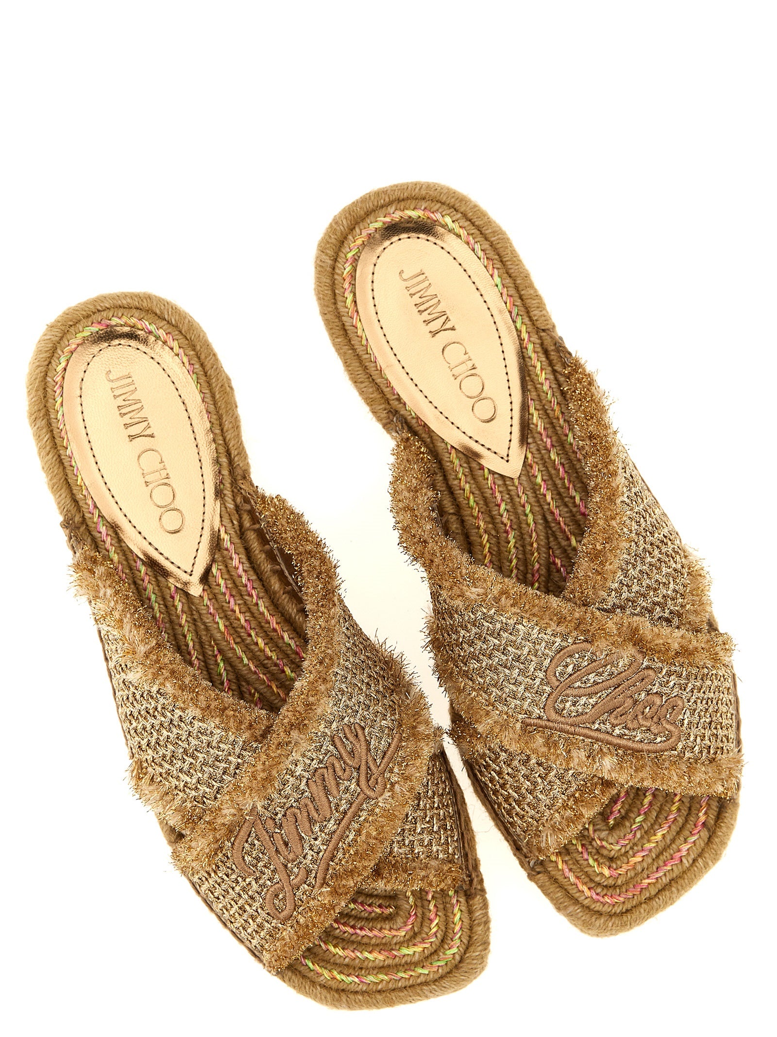 Jimmy Choo Gold Textile Slides Jimmy Choo