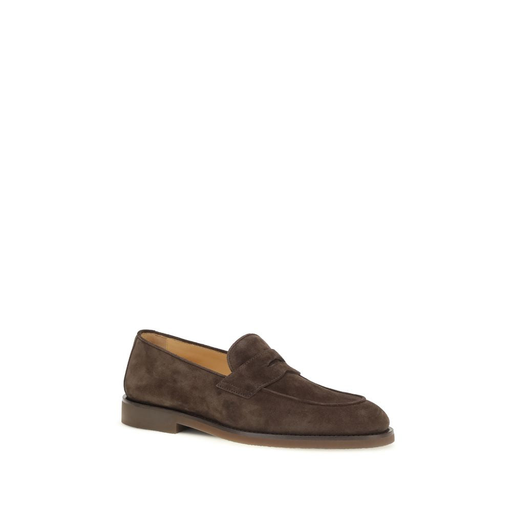 Brunello Cucinelli Brown Calf Leather Bos Taurus Slip-On Loafers Brunello Cucinelli