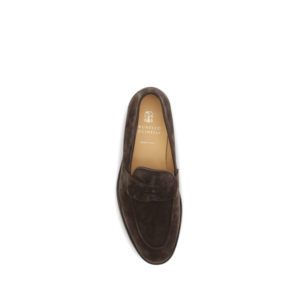 Brunello Cucinelli Brown Calf Leather Bos Taurus Slip-On Loafers Brunello Cucinelli