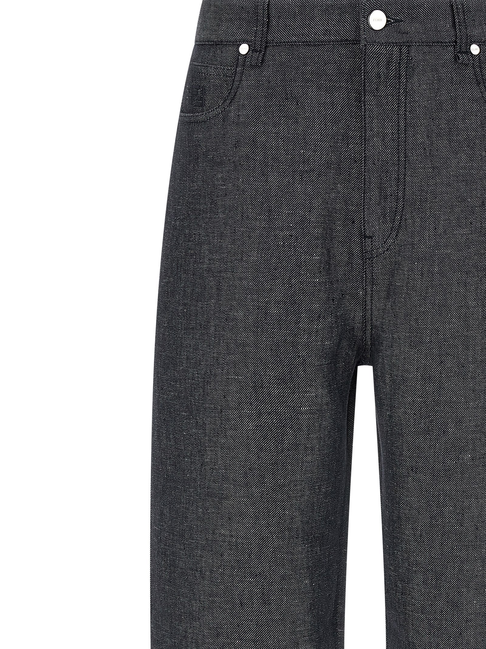 Fendi Gray Linen Straight-Leg Jeans Fendi