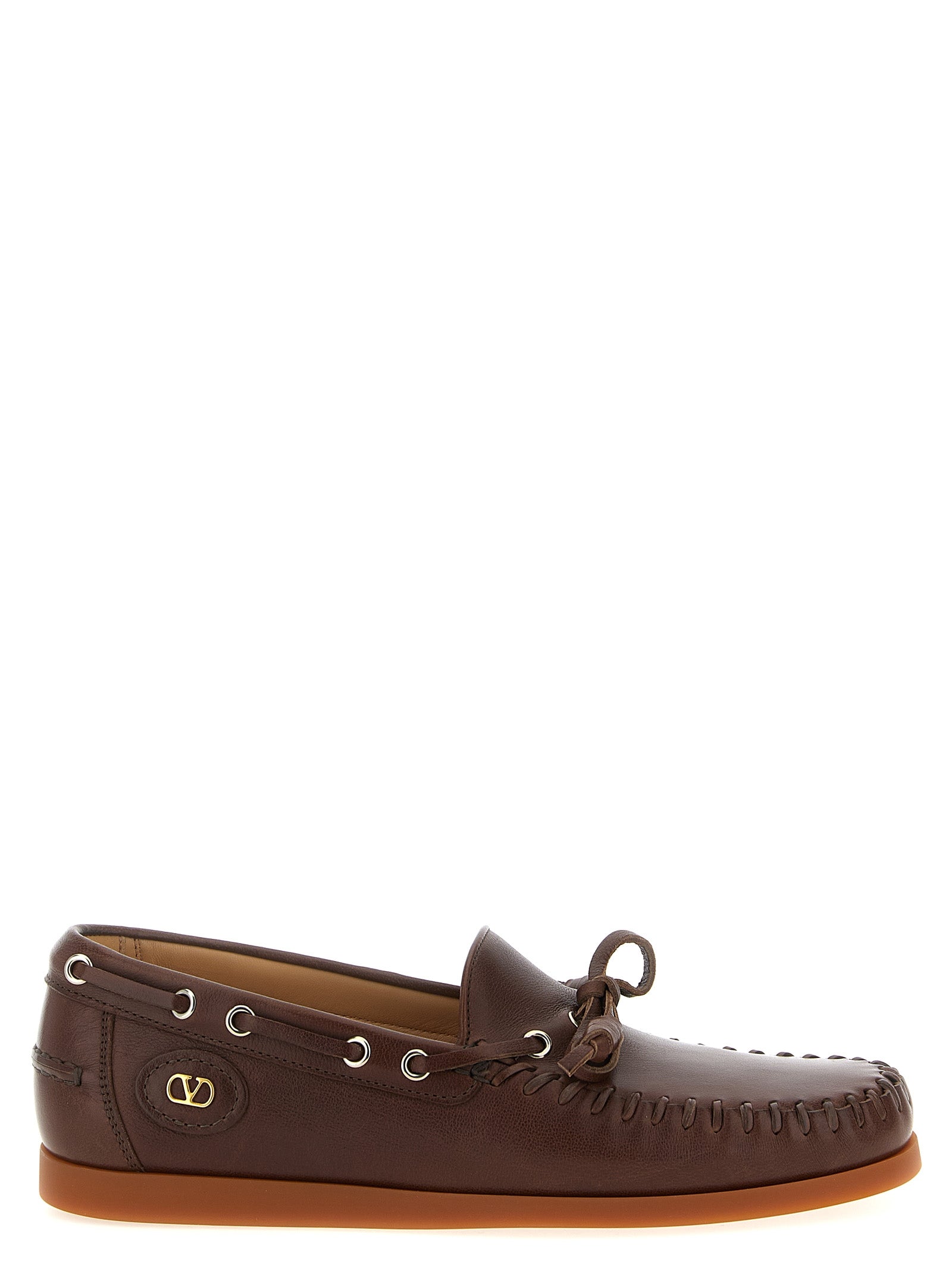 Valentino Garavani Brown Buffalo Leather Moccassin Valentino Garavani