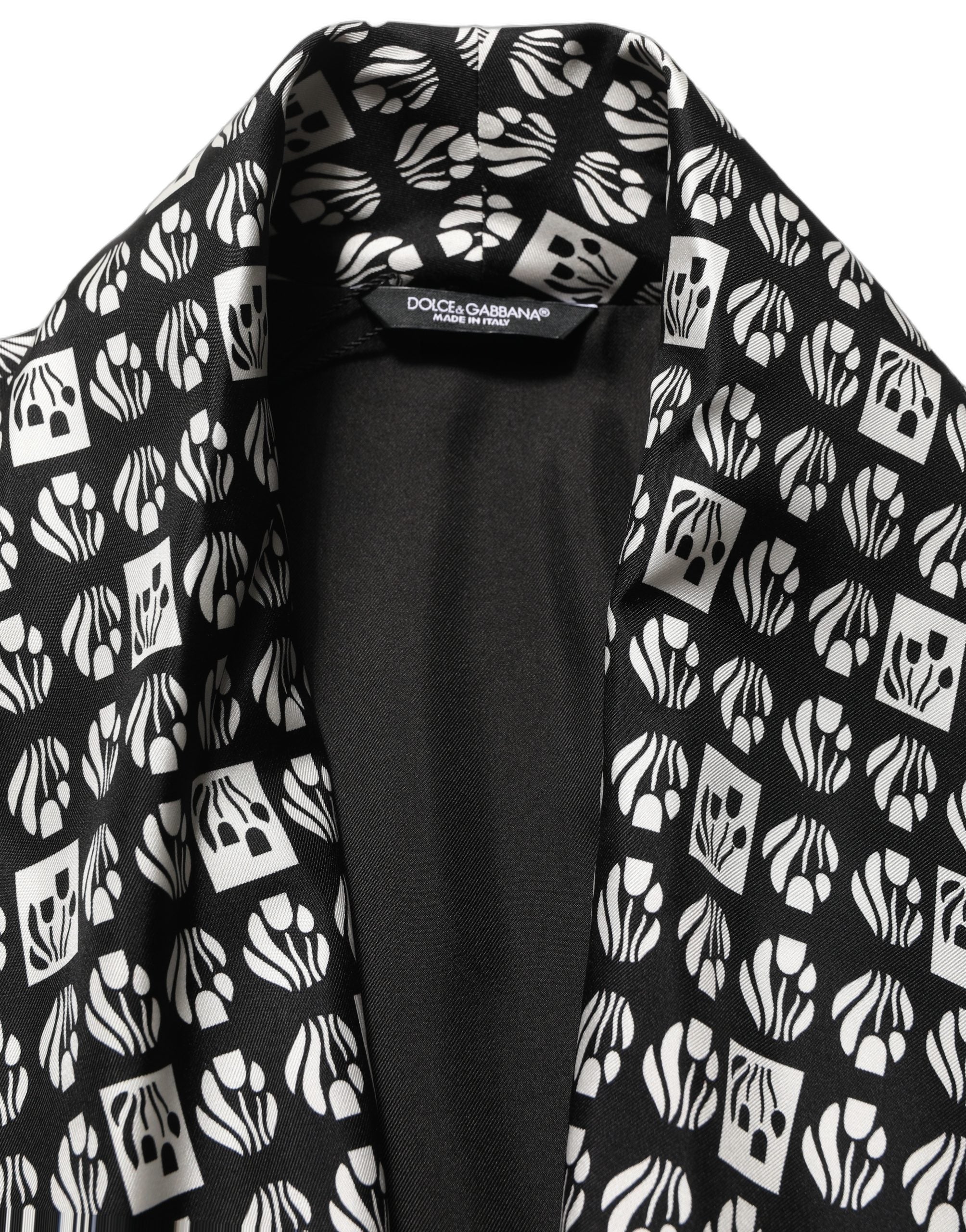 Dolce & Gabbana Black White Silk Men Wrap Robe Coat Jacket Dolce & Gabbana