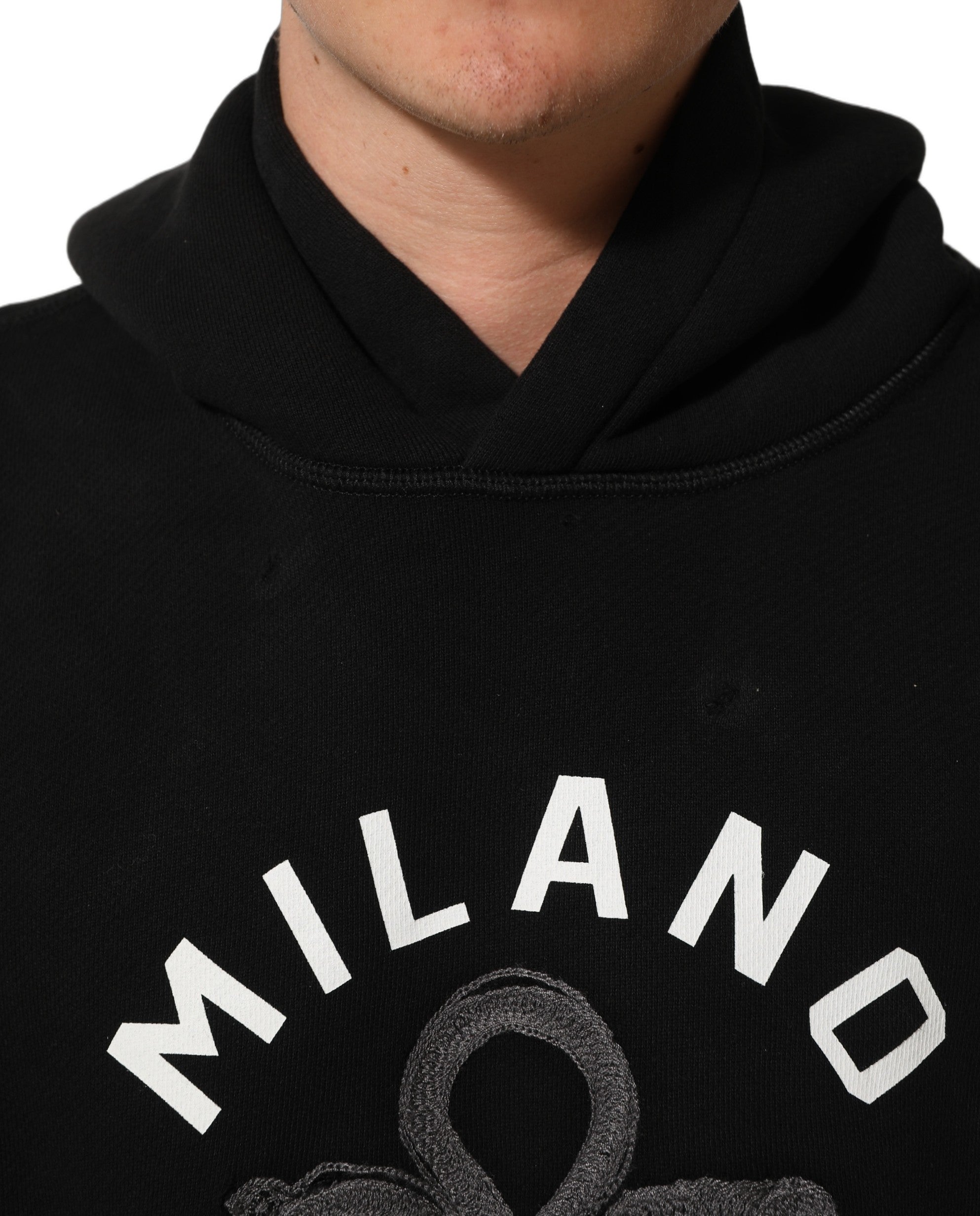 Dolce & Gabbana Black Cotton Milano1984 Print Hoodie Sweater Dolce & Gabbana