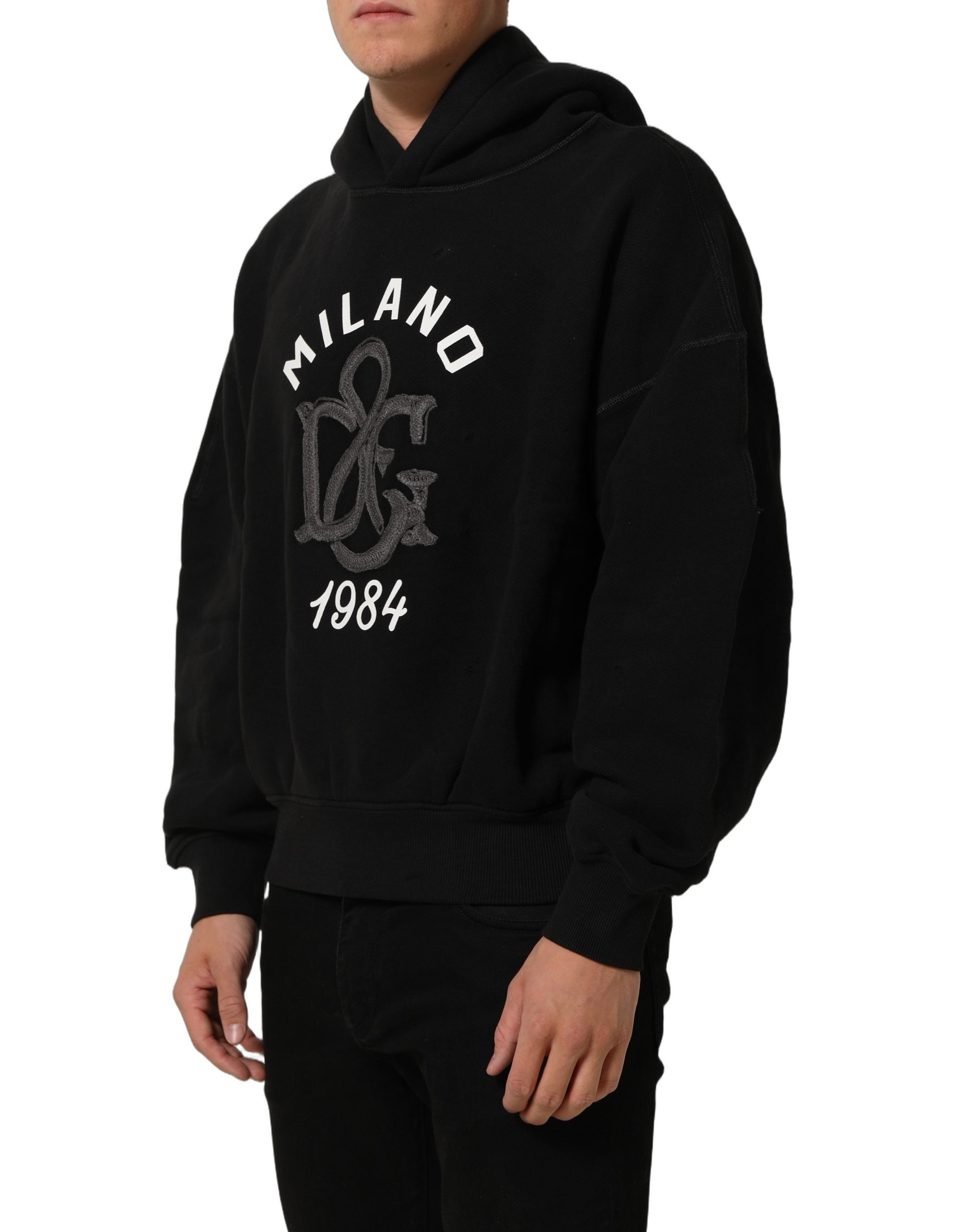 Dolce & Gabbana Black Cotton Milano1984 Print Hoodie Sweater Dolce & Gabbana