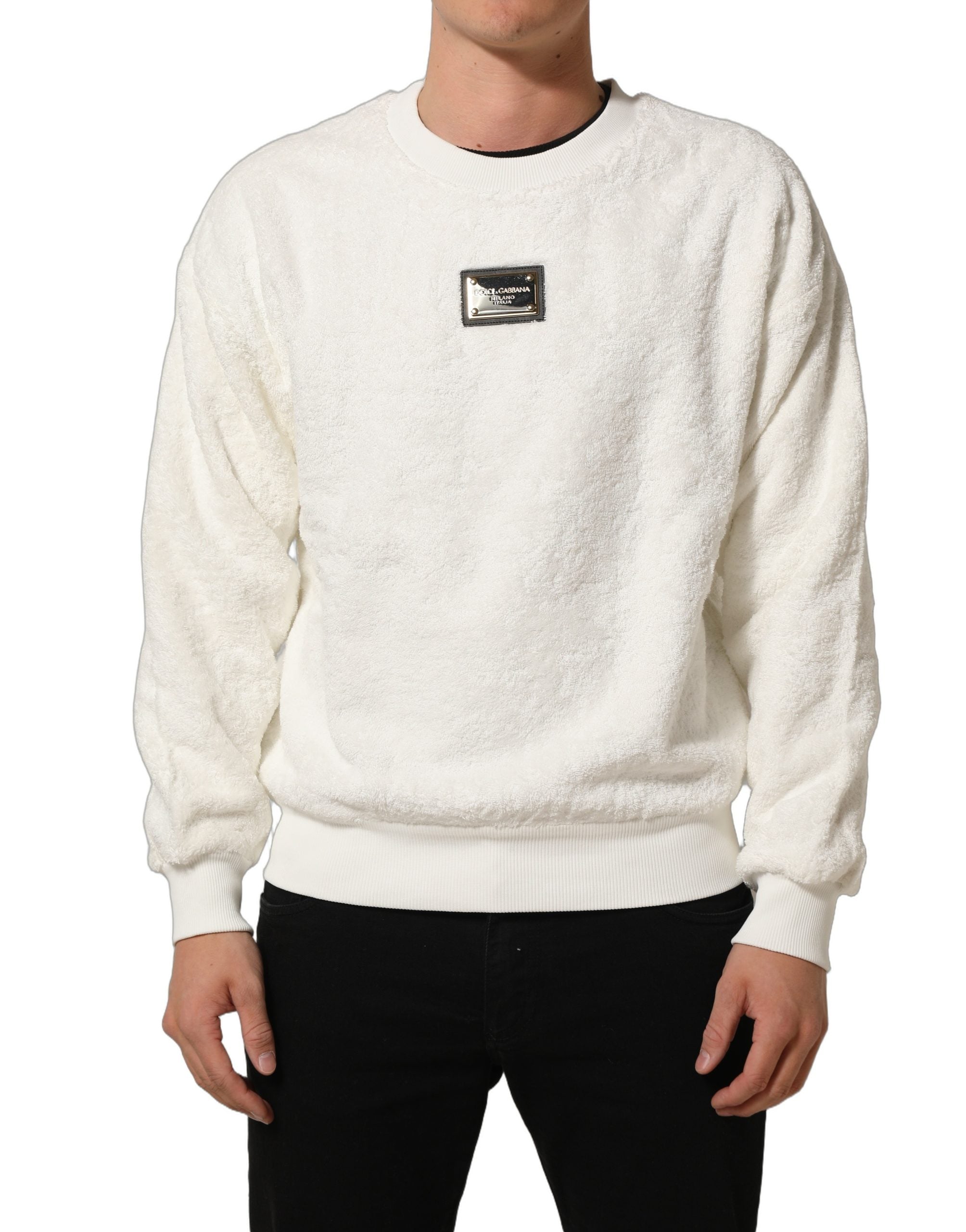 Dolce & Gabbana White LogoPlaque CrewNeck Sweatshirt Sweater Dolce & Gabbana