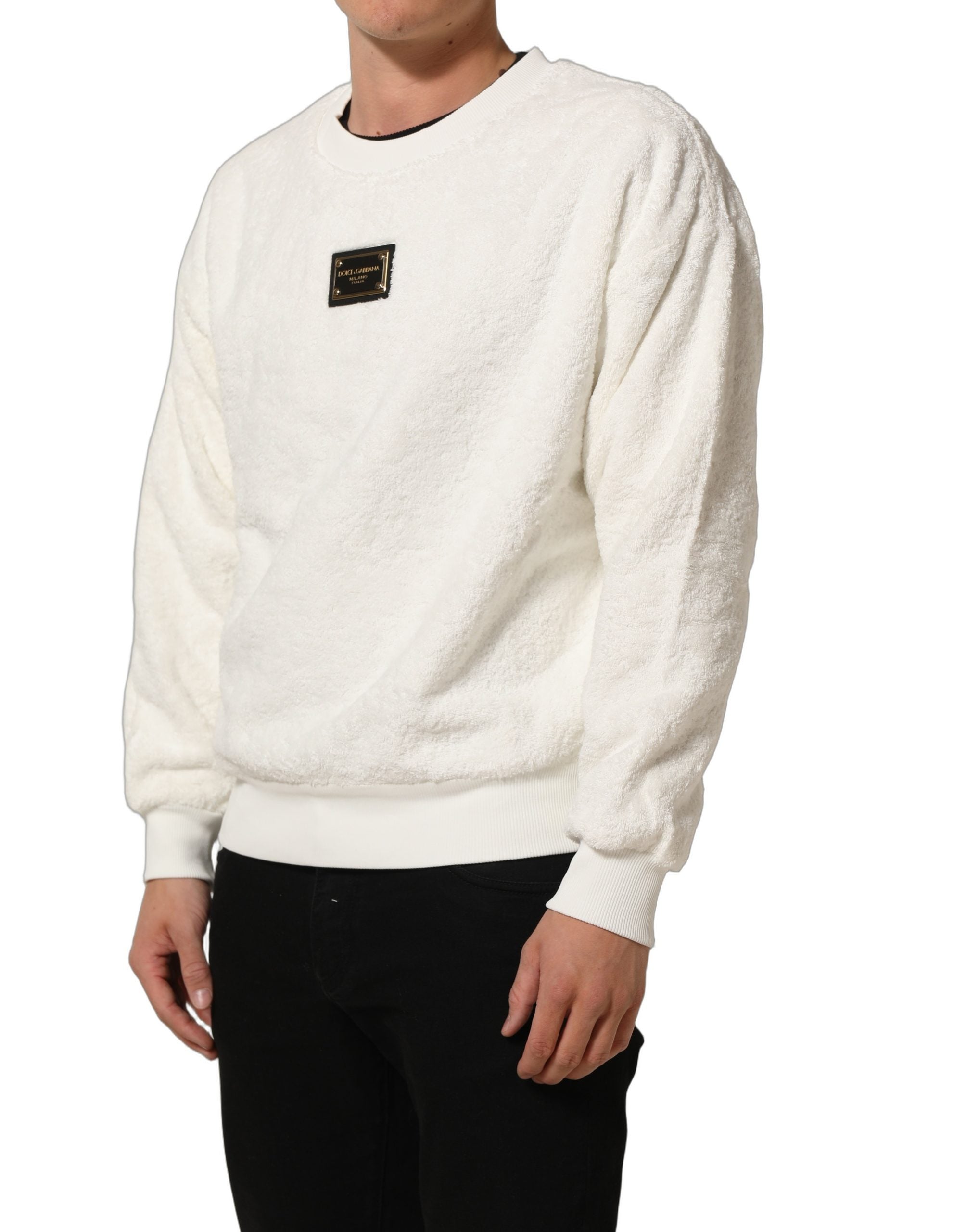 Dolce & Gabbana White LogoPlaque CrewNeck Sweatshirt Sweater Dolce & Gabbana