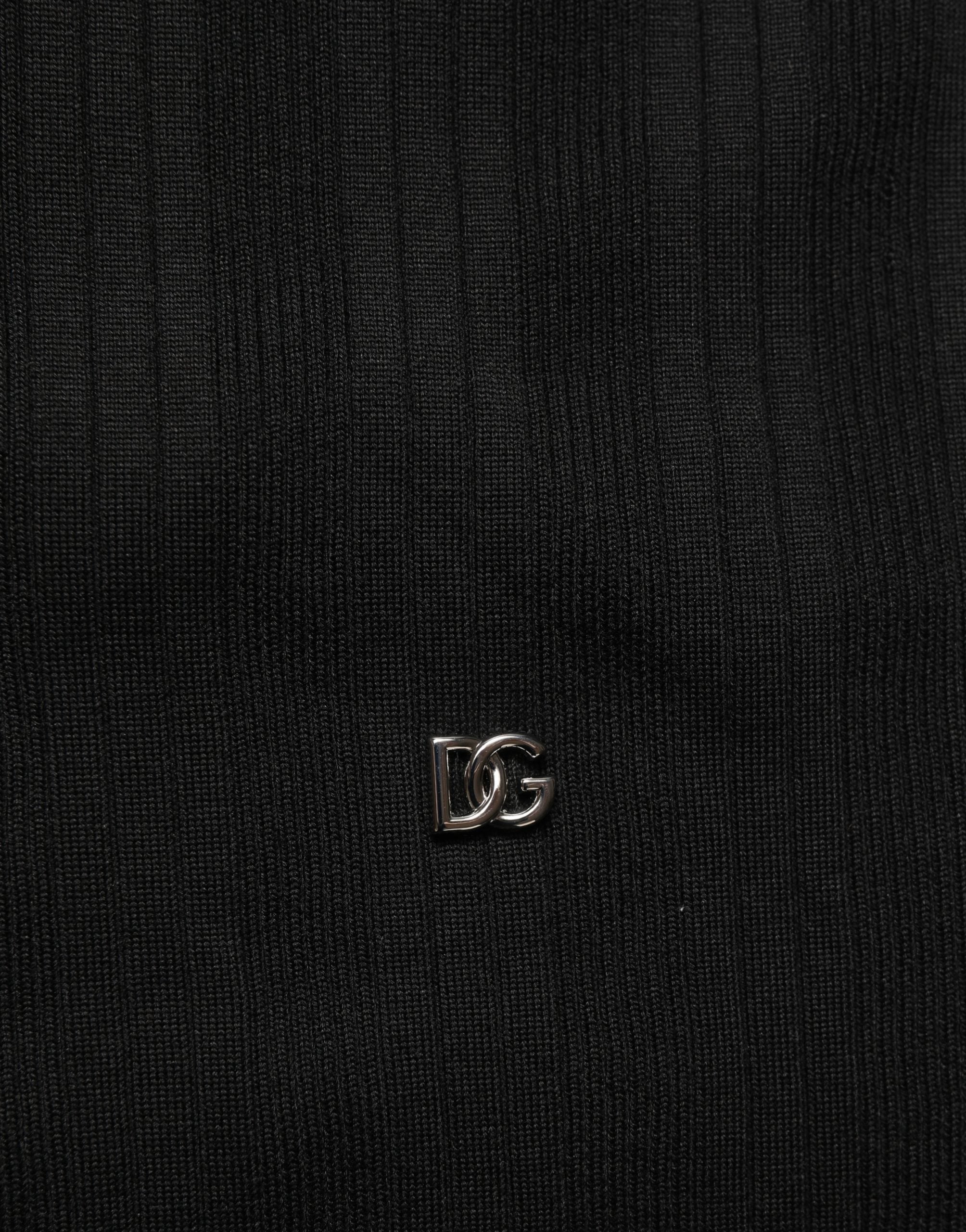 Dolce & Gabbana Black Silk Blend Henley Pullover Men Sweater Dolce & Gabbana