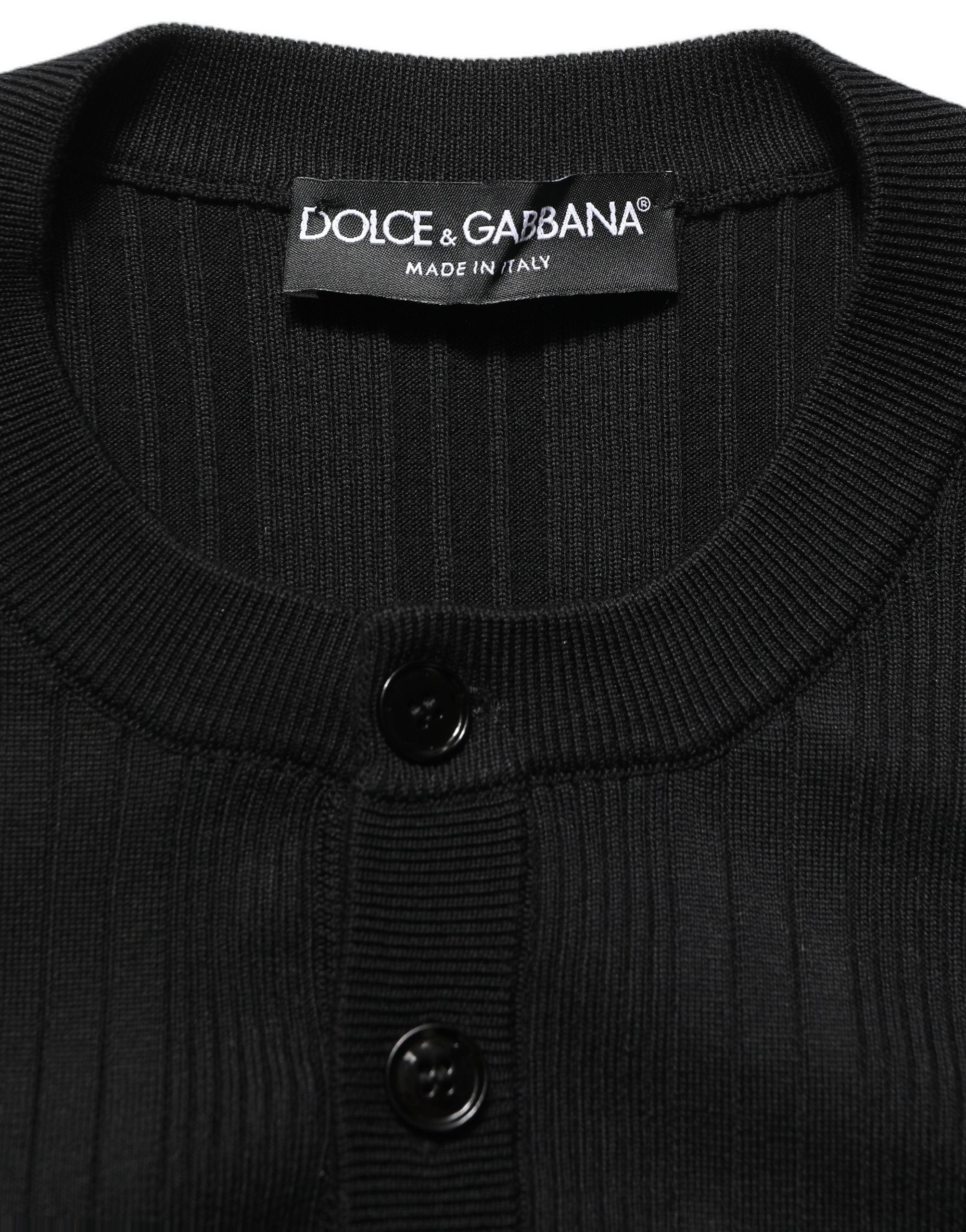 Dolce & Gabbana Black Silk Blend Henley Pullover Men Sweater Dolce & Gabbana