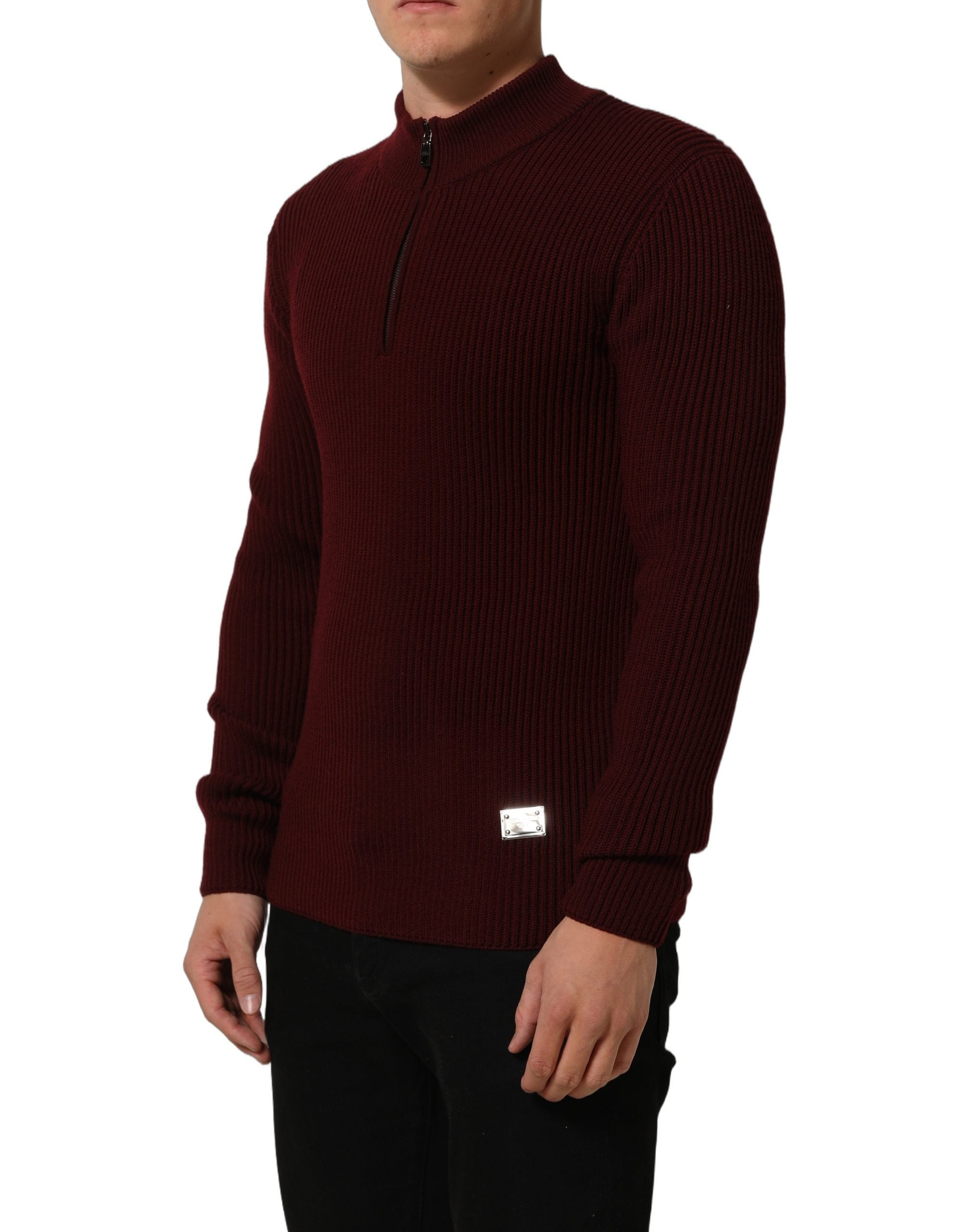 Dolce & Gabbana Burgundy Wool Half Zip Men Pullover Sweater Dolce & Gabbana
