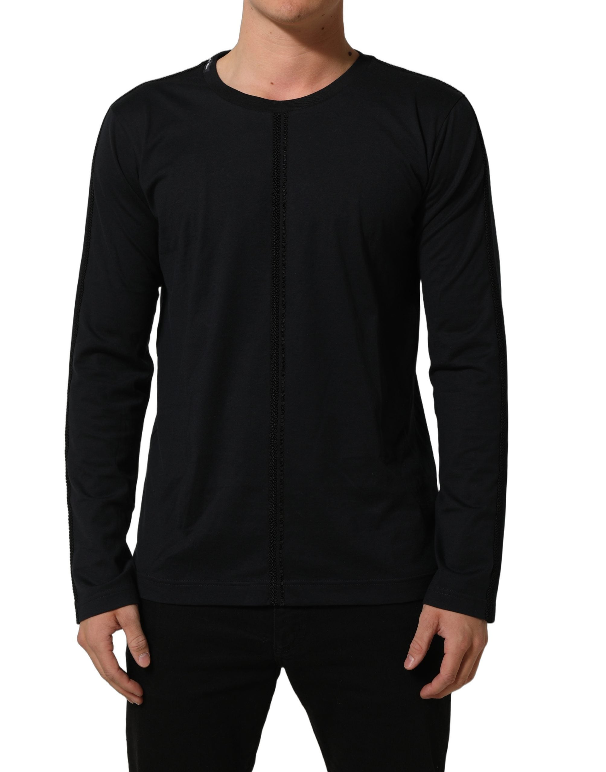Dolce & Gabbana Dark Blue Cotton Round Neck Pullover Sweater Dolce & Gabbana