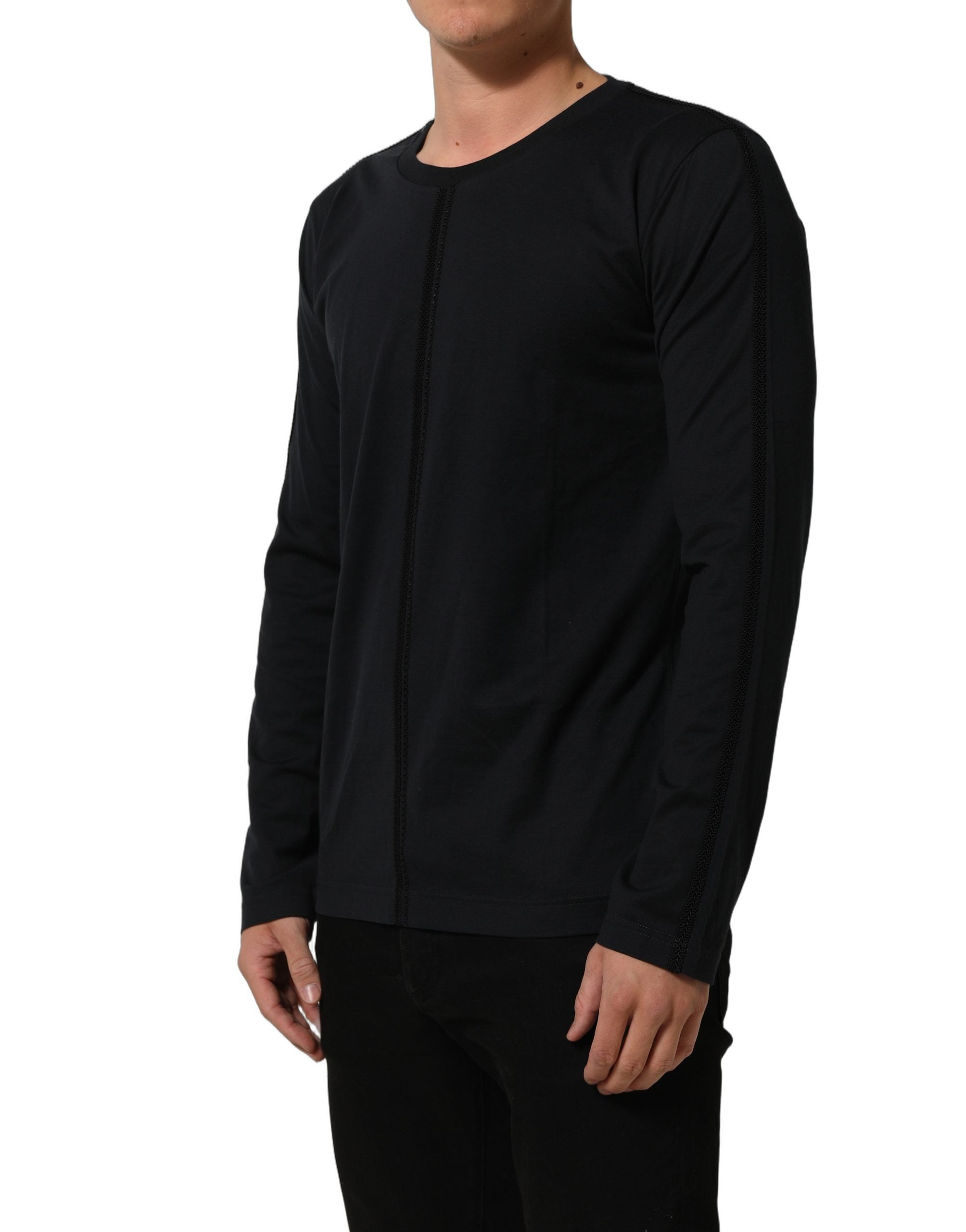 Dolce & Gabbana Dark Blue Cotton Round Neck Pullover Sweater Dolce & Gabbana