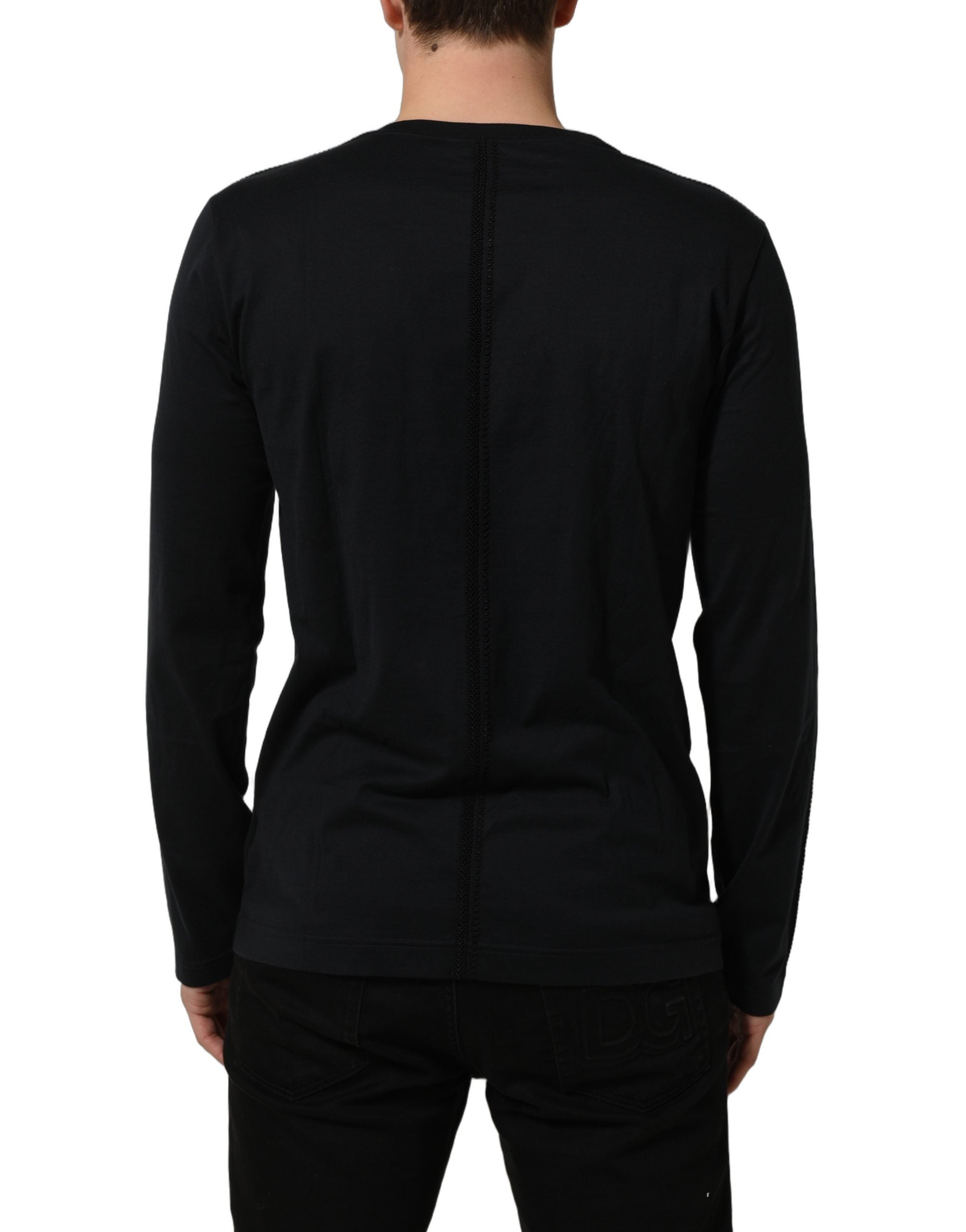 Dolce & Gabbana Dark Blue Cotton Round Neck Pullover Sweater Dolce & Gabbana