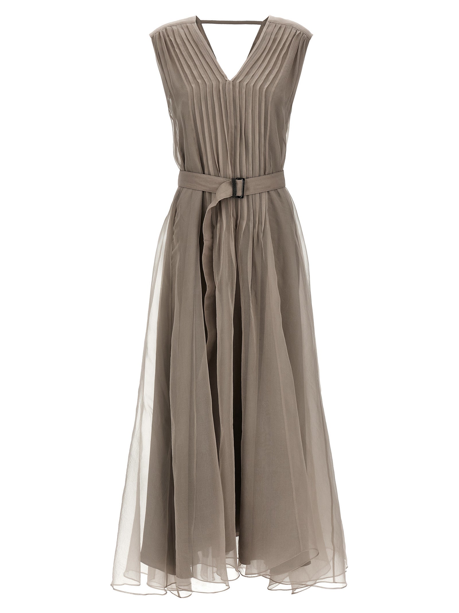Brunello Cucinelli Beige Silk Long Dress Brunello Cucinelli