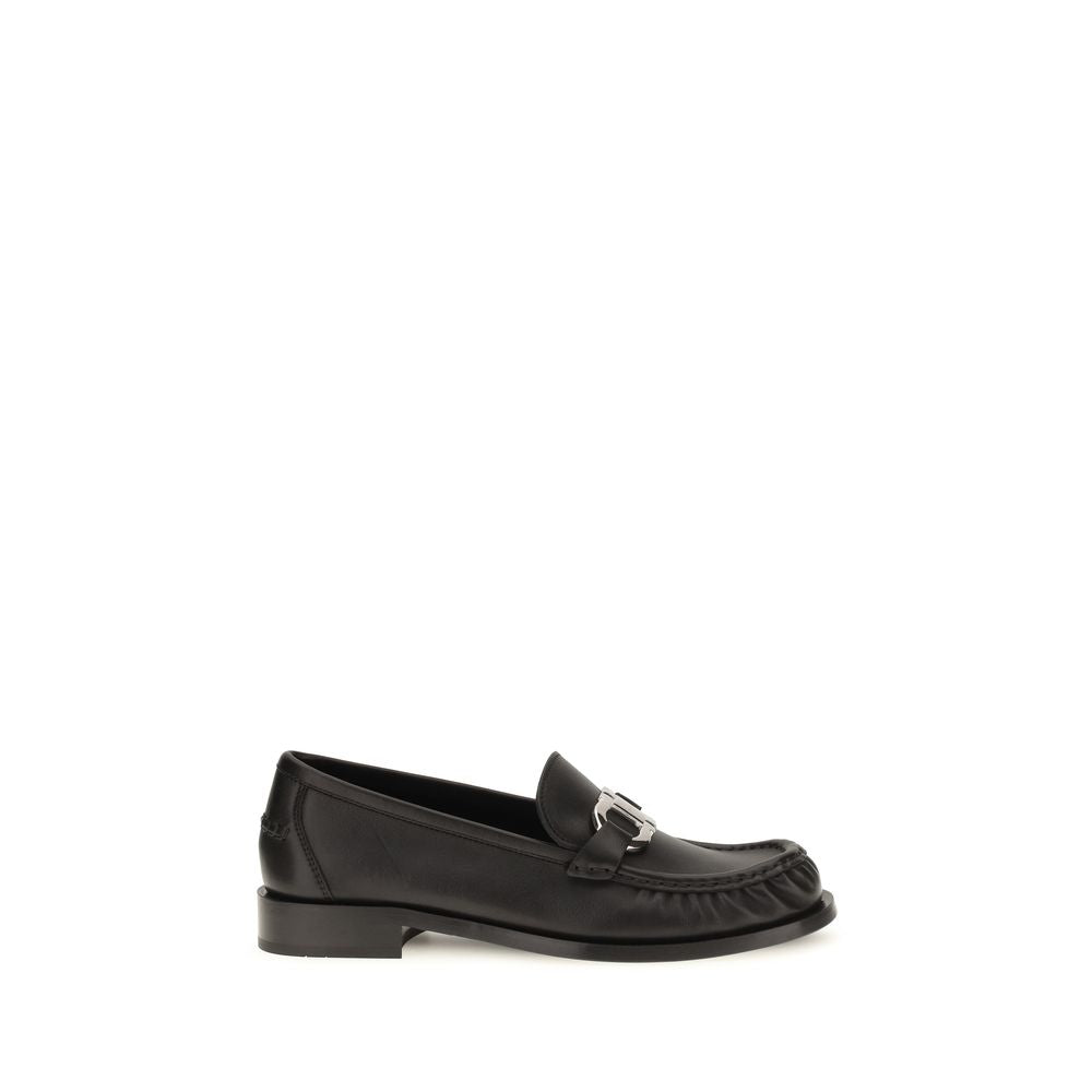 Ferragamo Black Calf Leather Bos Taurus Slip-On Loafers