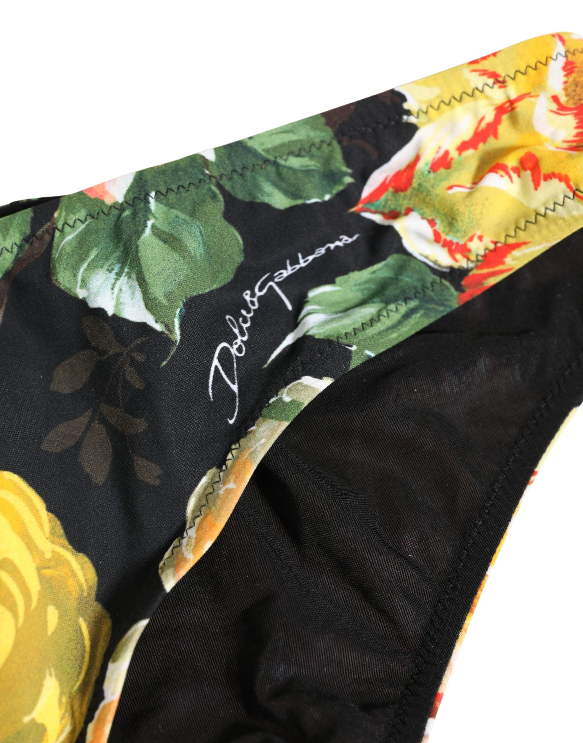 Dolce & Gabbana Black Nylon Floral Print Bikini Bottom Swimwear Dolce & Gabbana