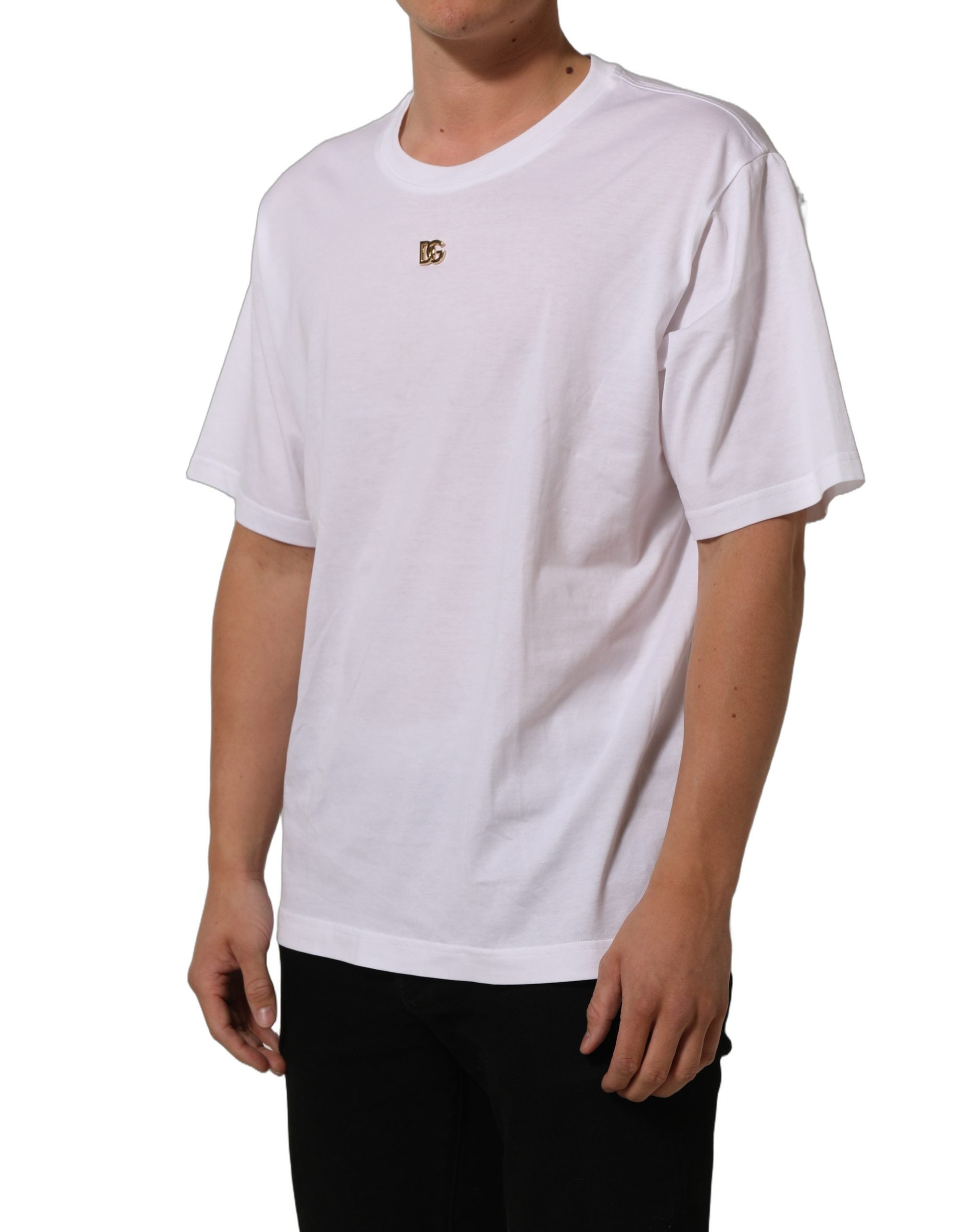 Dolce & Gabbana White Metal DG Logo Short Sleeves T-shirt Dolce & Gabbana