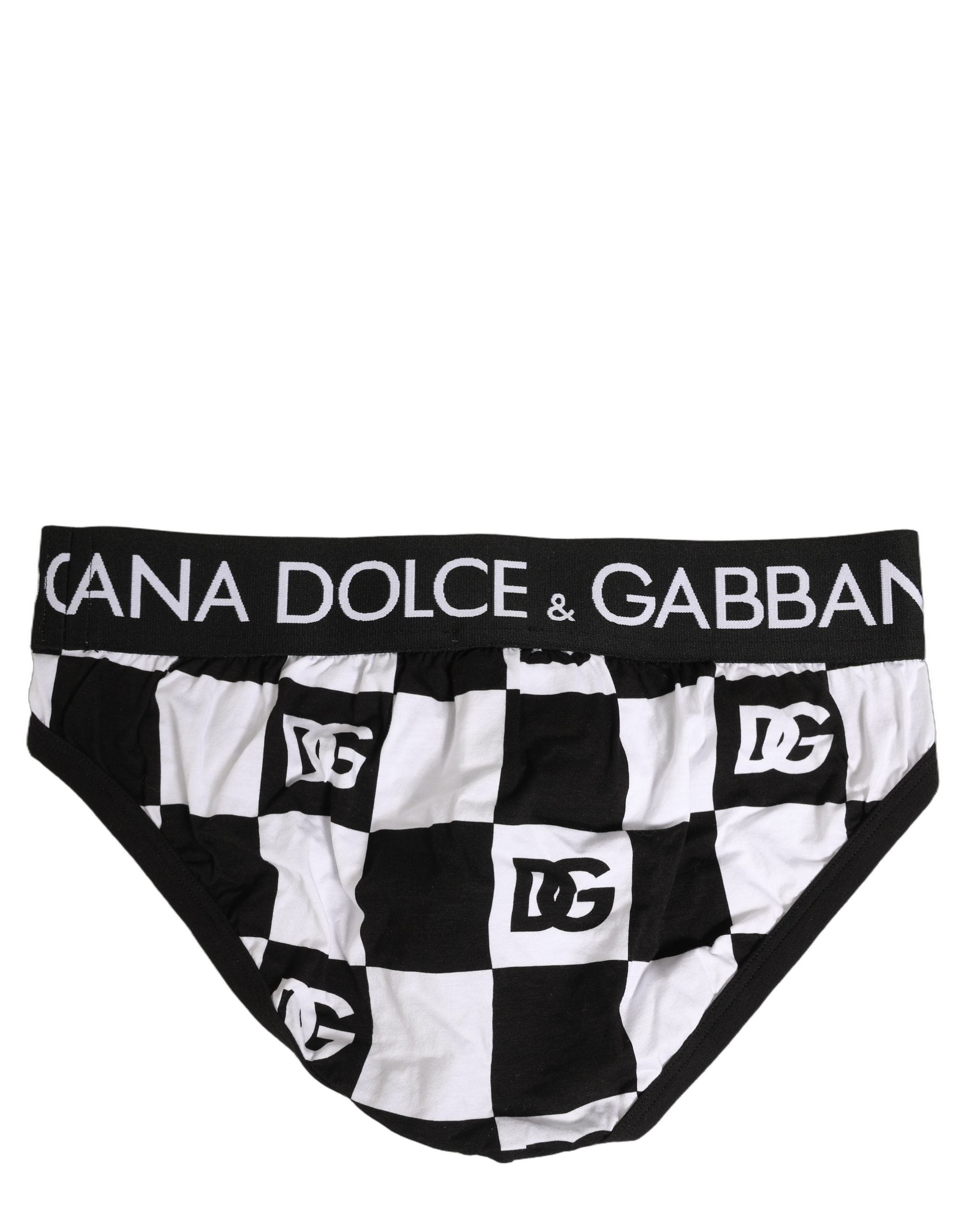 Dolce & Gabbana Black White Logo Checkered Midi Brief Underwear Dolce & Gabbana