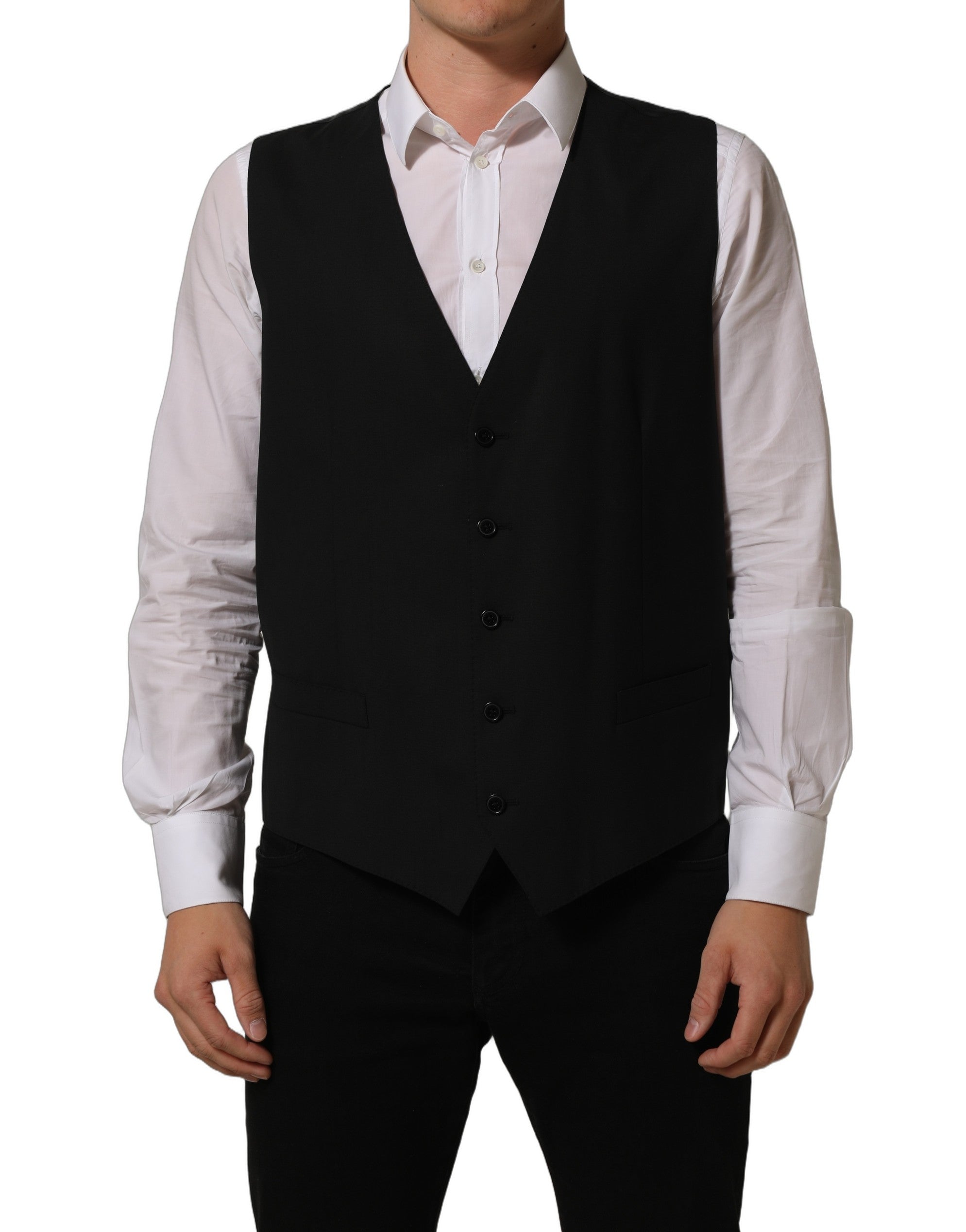 Dolce & Gabbana Black Wool Stretch Waistcoat Formal Vest Dolce & Gabbana