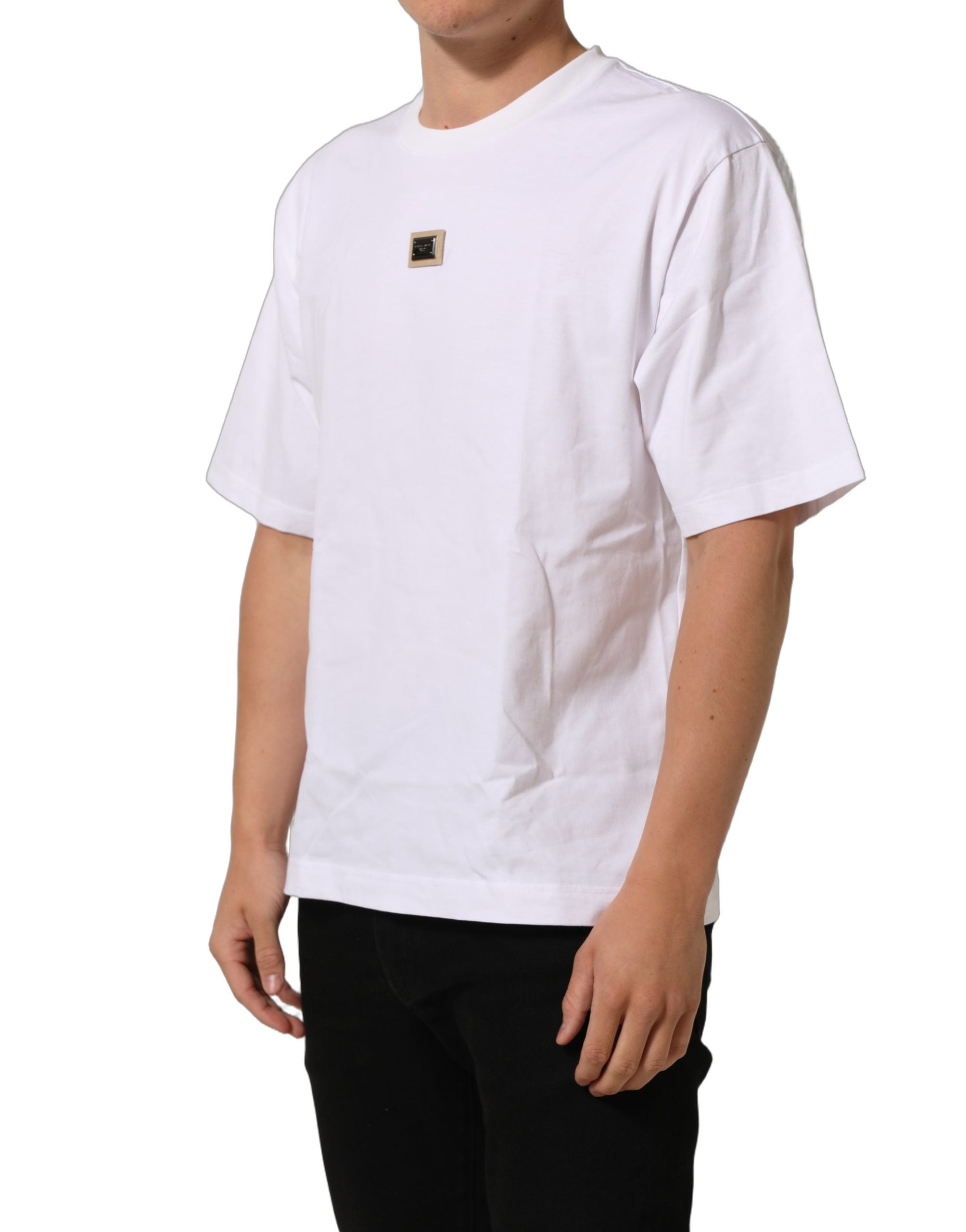 Dolce & Gabbana White Cotton Logo Plaque Crew Neck T-shirt Dolce & Gabbana