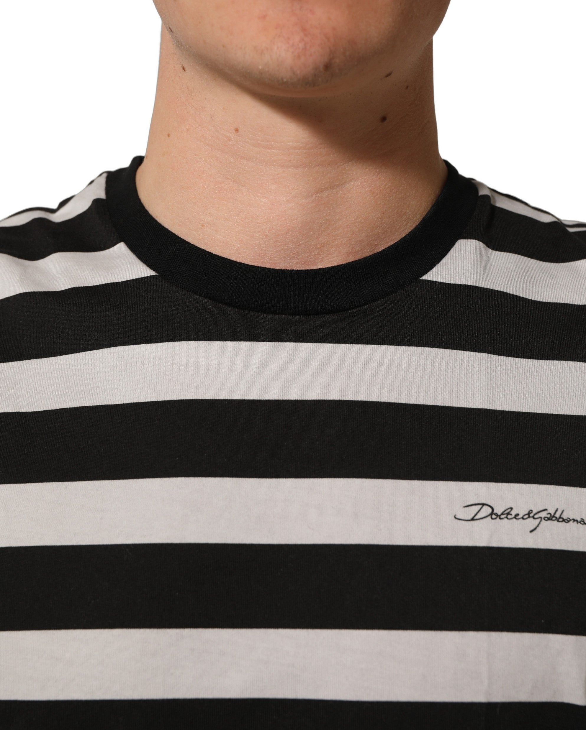 Dolce & Gabbana Black White Stripes Cotton Sleeveless T-shirt Dolce & Gabbana