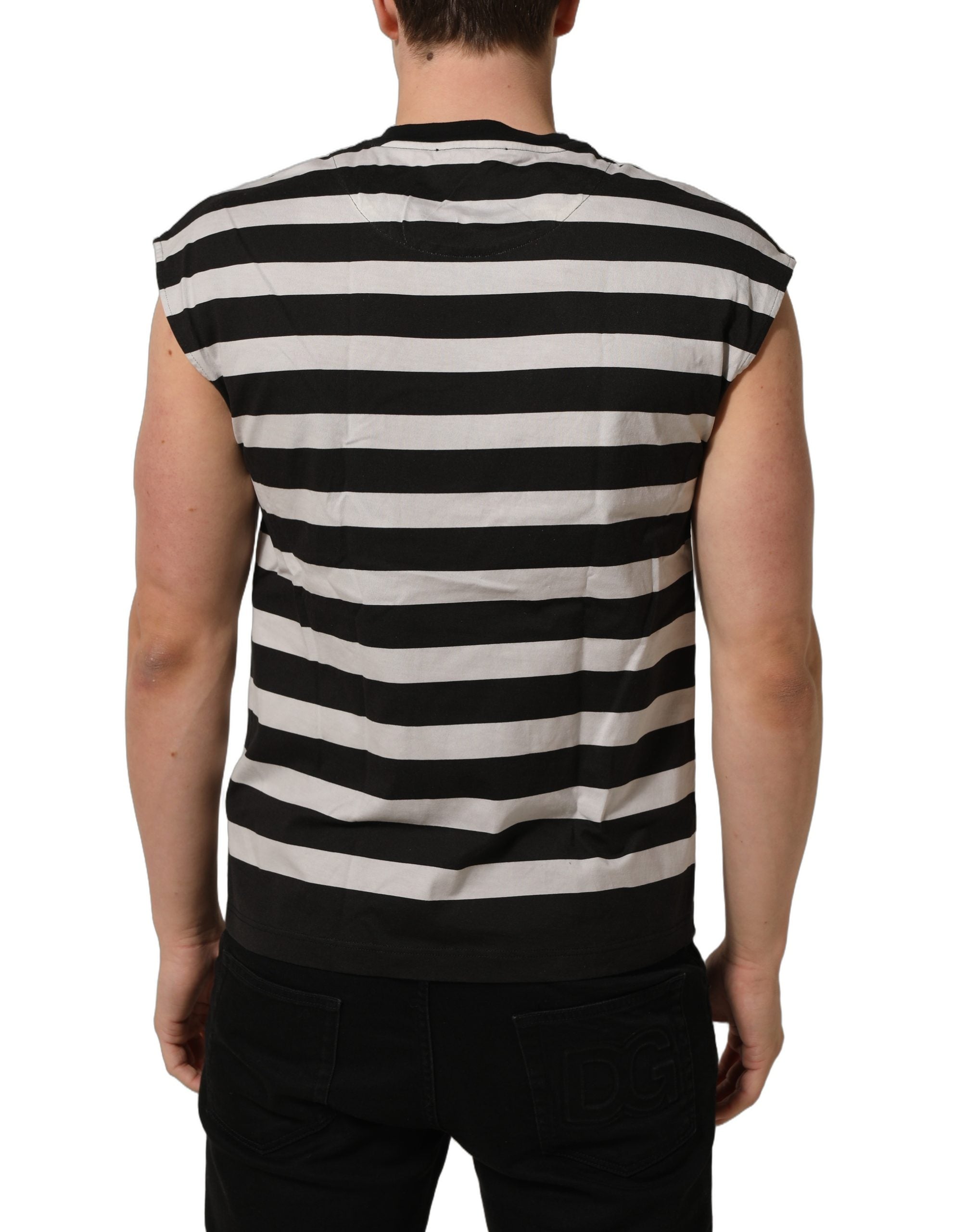 Dolce & Gabbana Black White Stripes Cotton Sleeveless T-shirt Dolce & Gabbana