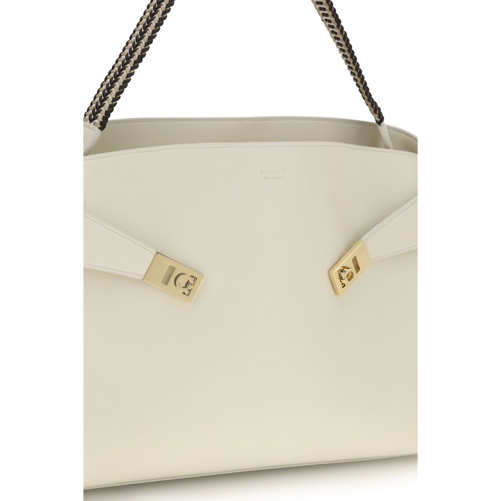 Ferragamo Beige Calf Leather Bos Taurus Shoulder Bag Ferragamo