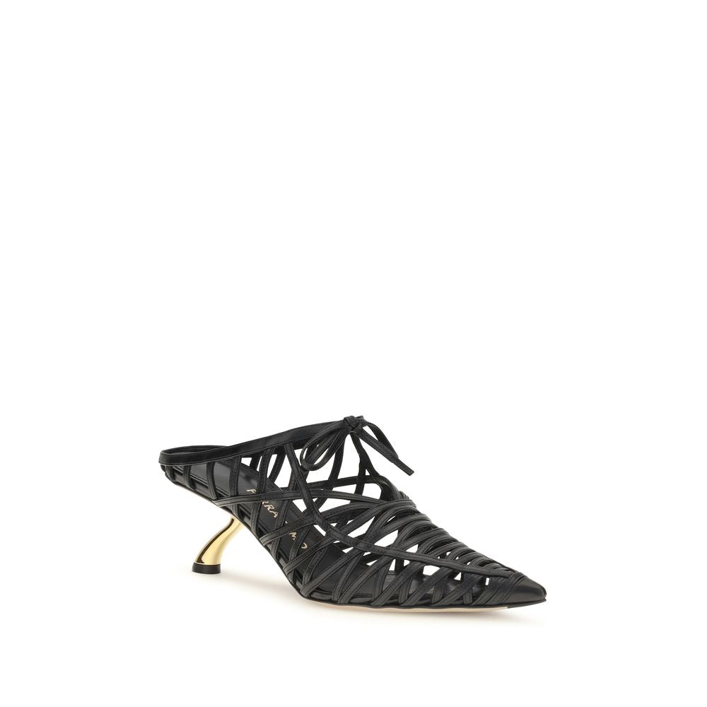 Ferragamo Black Calf Leather Bos Taurus Mules Ferragamo