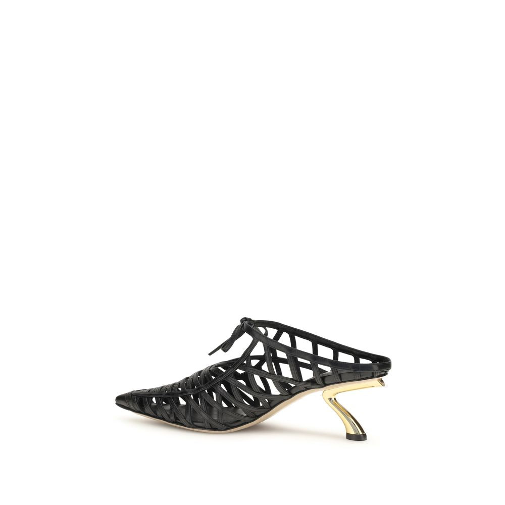 Ferragamo Black Calf Leather Bos Taurus Mules Ferragamo