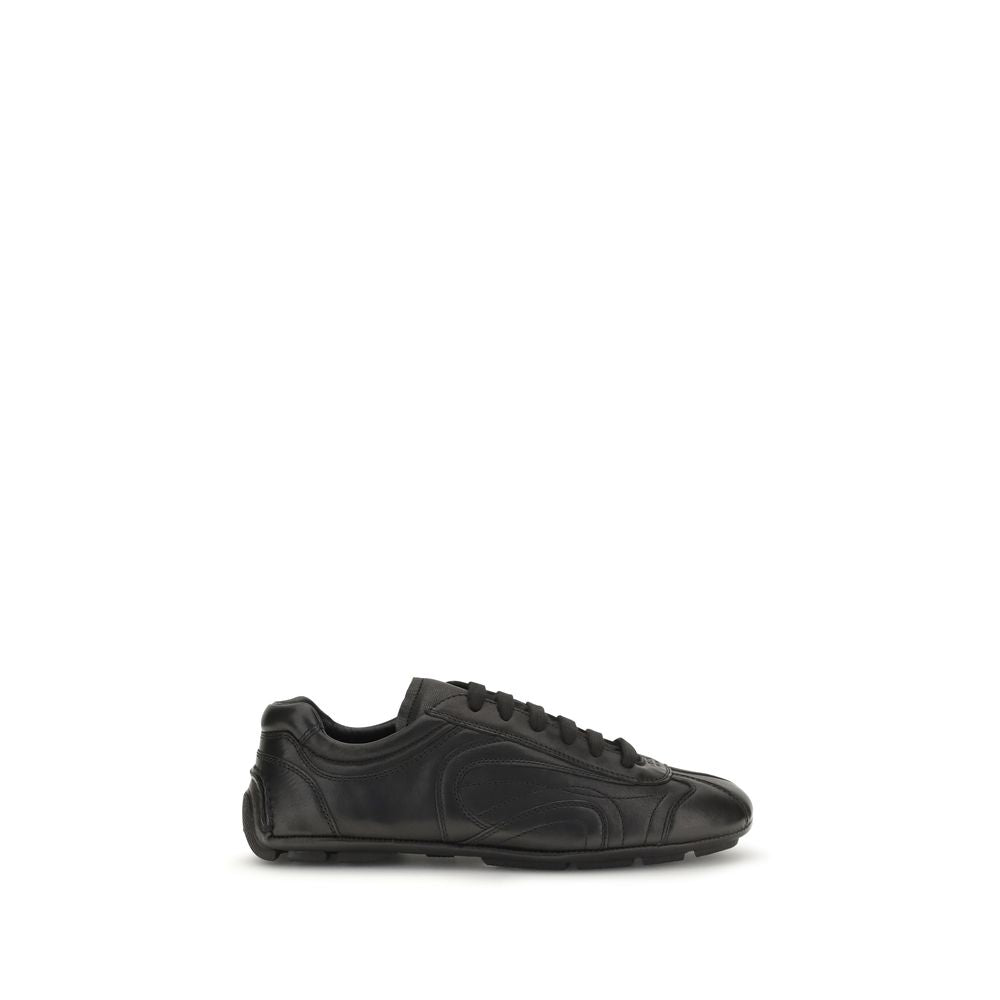Prada Black Calf Leather Bos Taurus Low Top Sneakers