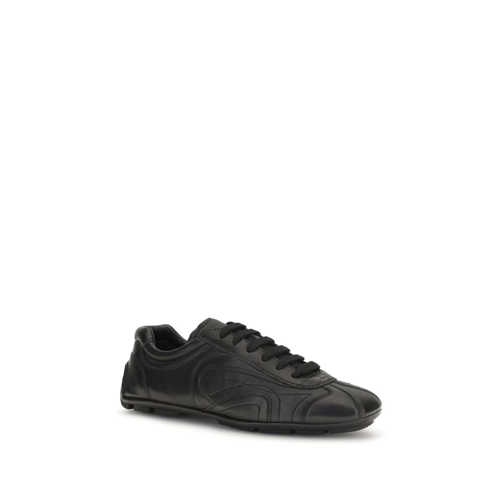 Prada Black Calf Leather Bos Taurus Low Top Sneakers