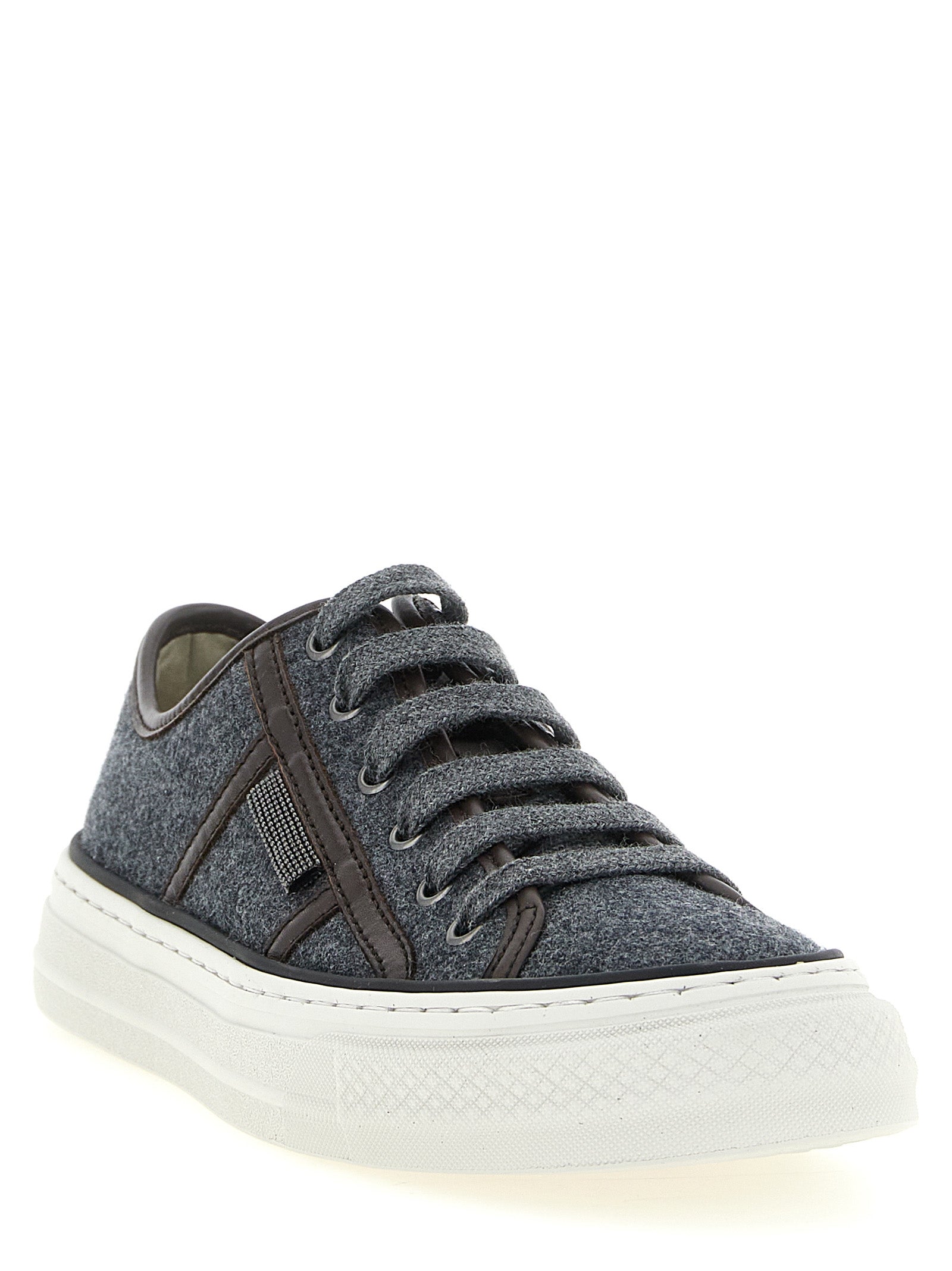 Brunello Cucinelli Gray Virgin Wool Low Top Sneakers Brunello Cucinelli