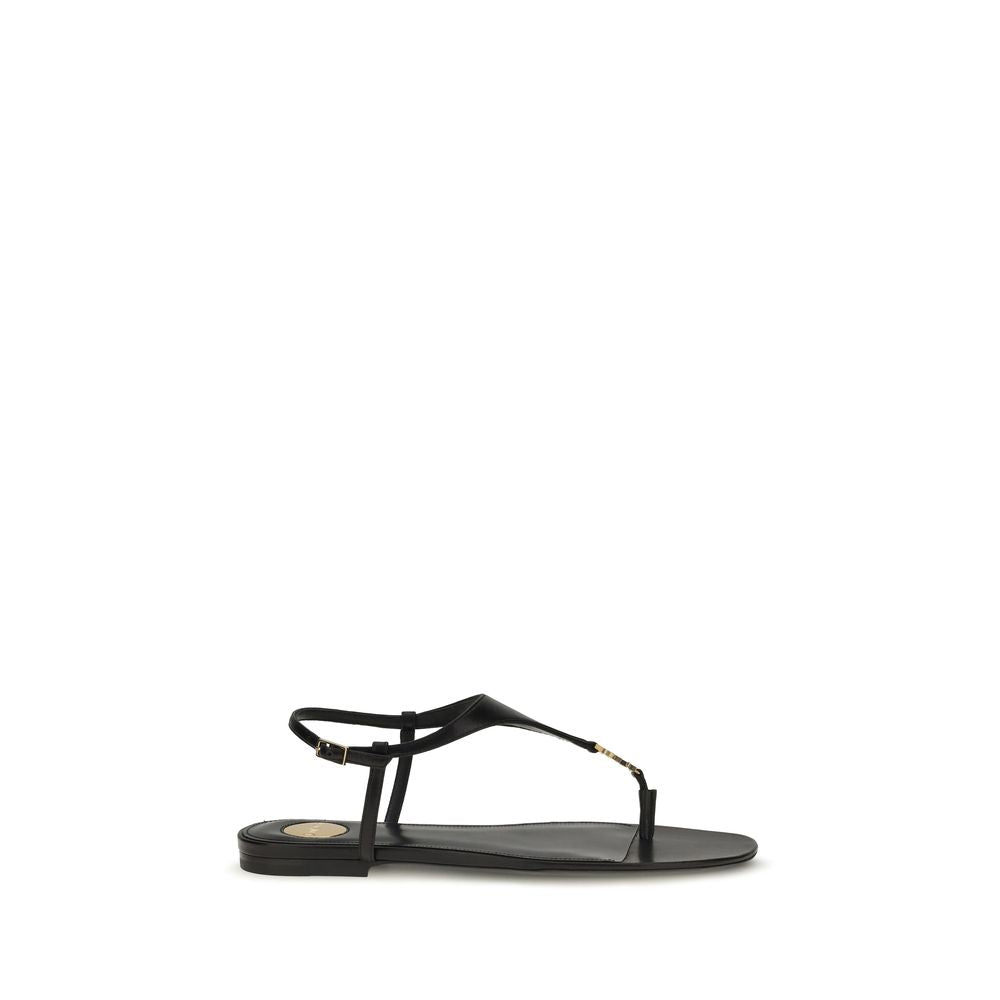 Saint Laurent Black Calf Leather Bos Taurus Flat Sandals Saint Laurent