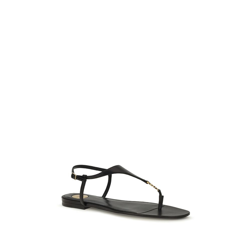 Saint Laurent Black Calf Leather Bos Taurus Flat Sandals Saint Laurent