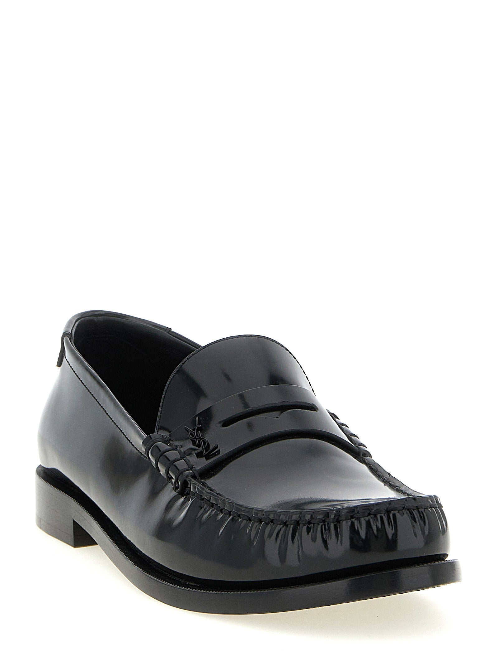 Saint Laurent Black Calfskin Slip-On Loafers Saint Laurent