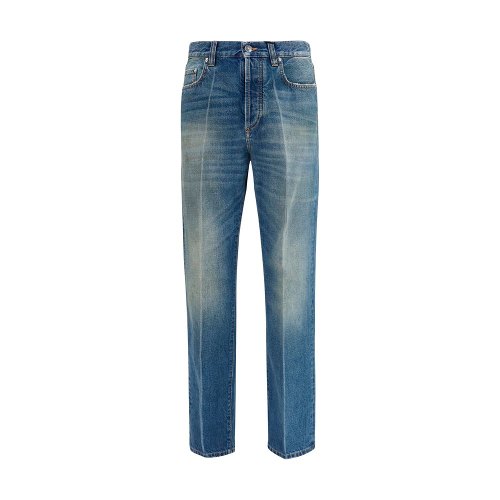 Versace Blue Cotton Straight-Leg Jeans Versace