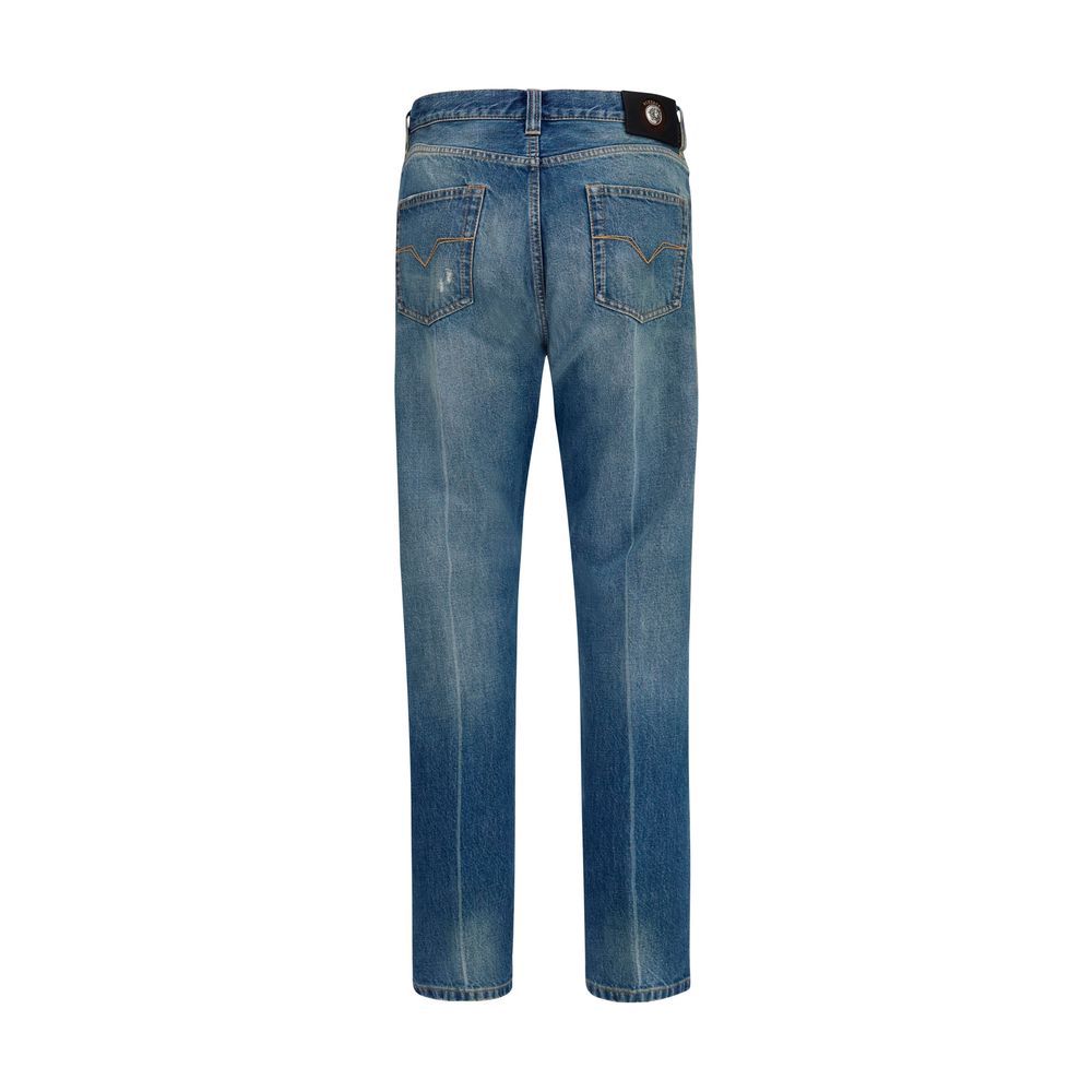 Versace Blue Cotton Straight-Leg Jeans Versace