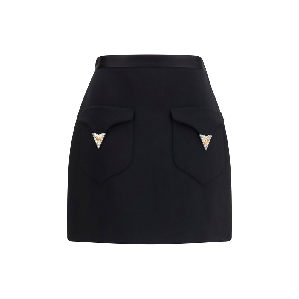 Versace Black Wool Oves Aries Mini Skirt Versace