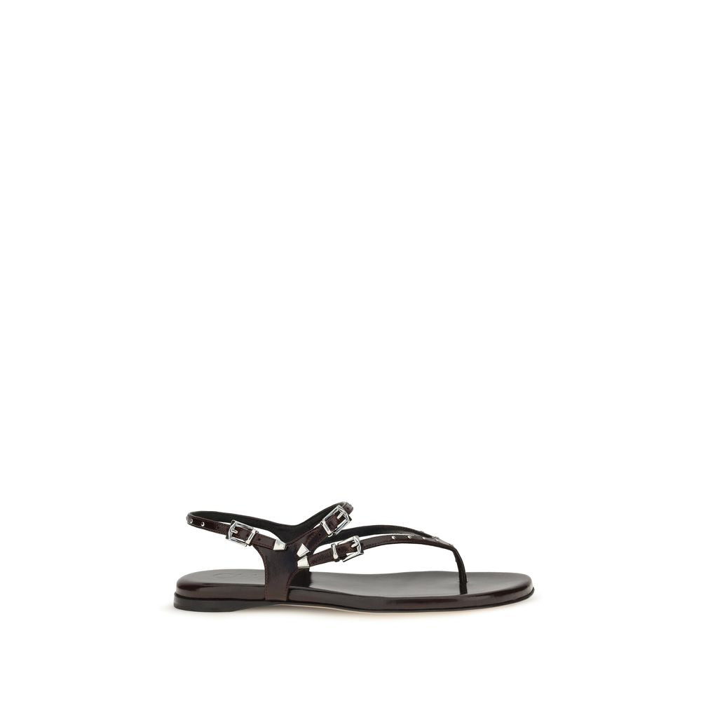 Chloé Black Calf Leather Bos Taurus Flat Sandals Chloé