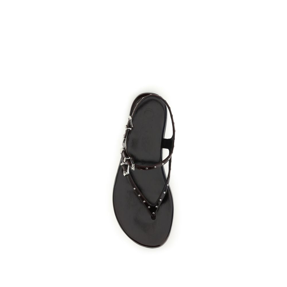 Chloé Black Calf Leather Bos Taurus Flat Sandals Chloé