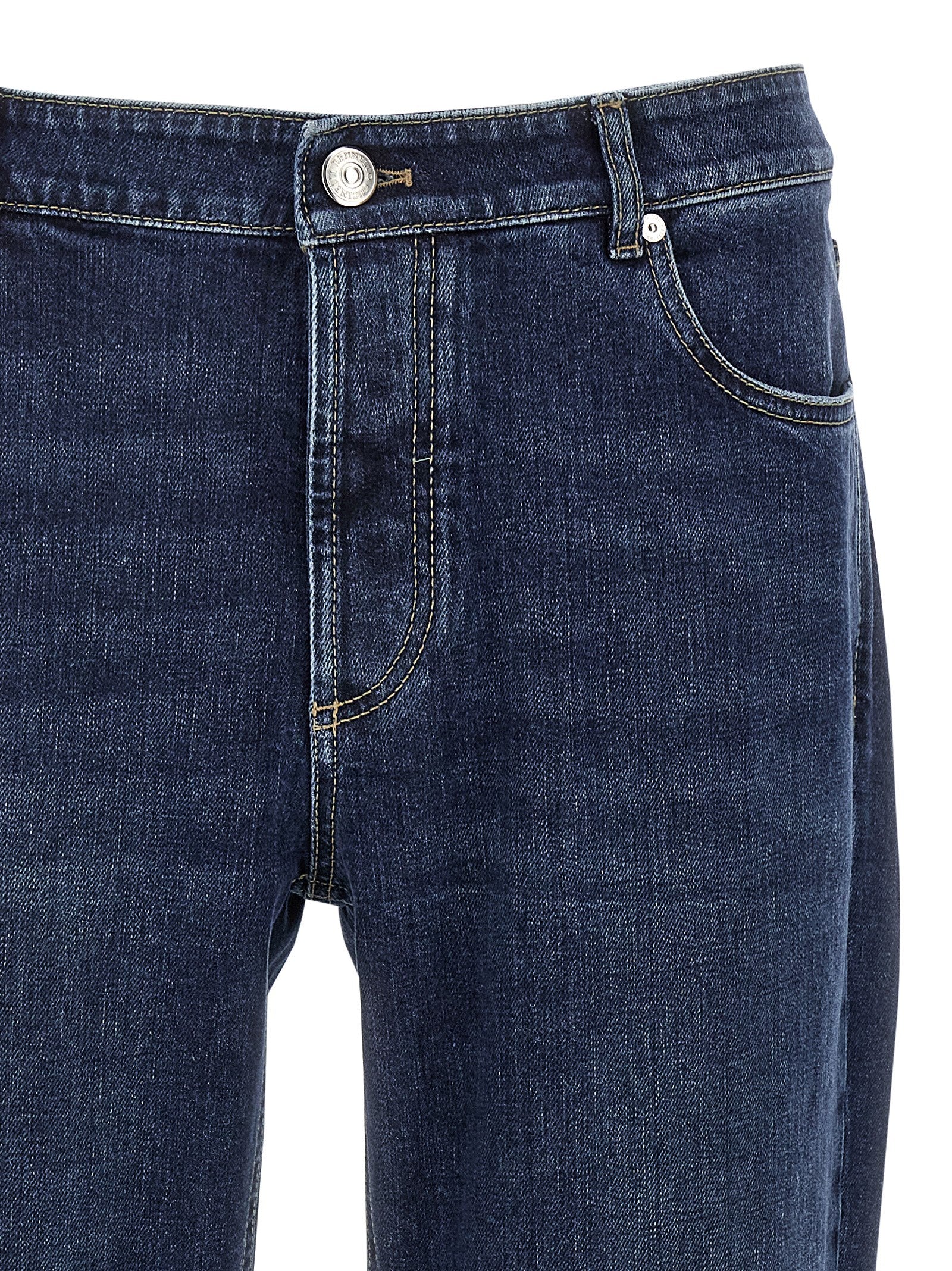 Brunello Cucinelli Blue Cotton Straight-Leg Jeans Brunello Cucinelli