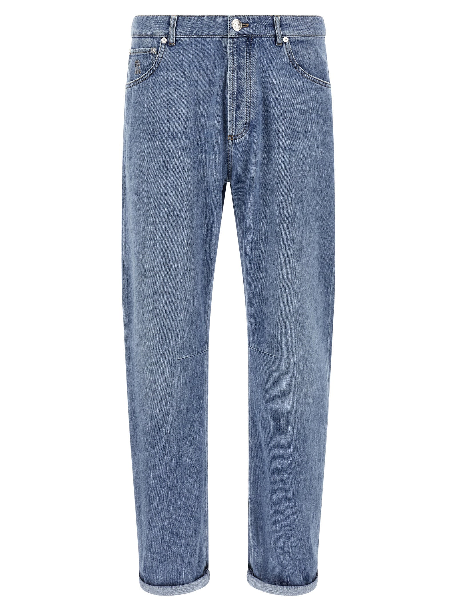 Brunello Cucinelli Blue Cotton Straight-Leg Jeans Brunello Cucinelli