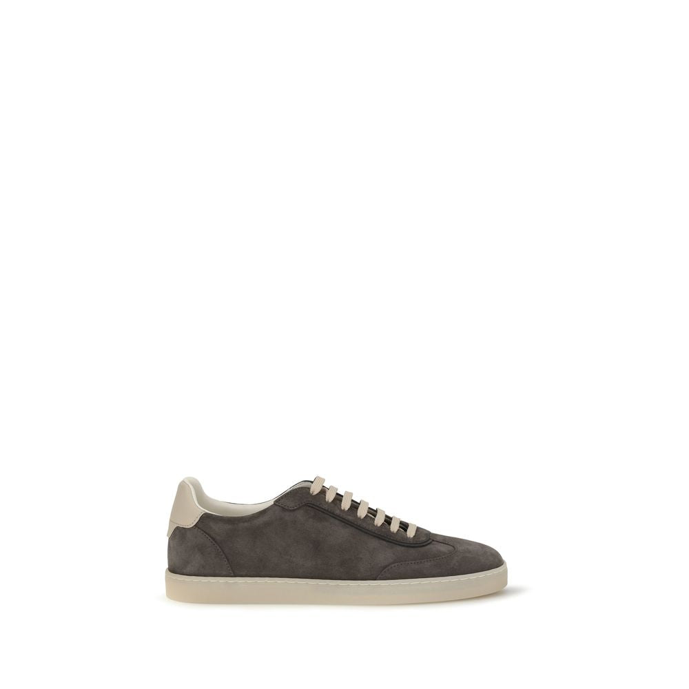Brunello Cucinelli Gray Calf Leather Bos Taurus Low Top Sneakers Brunello Cucinelli