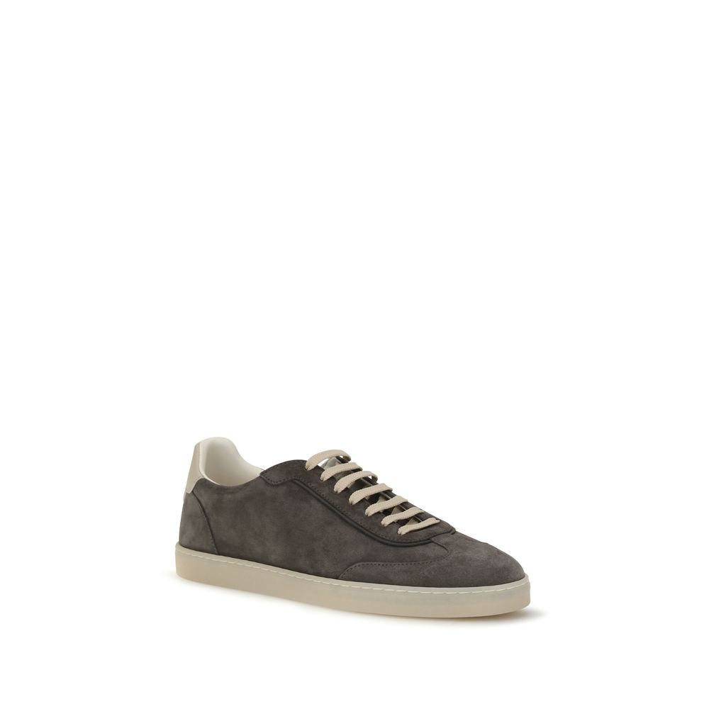 Brunello Cucinelli Gray Calf Leather Bos Taurus Low Top Sneakers Brunello Cucinelli