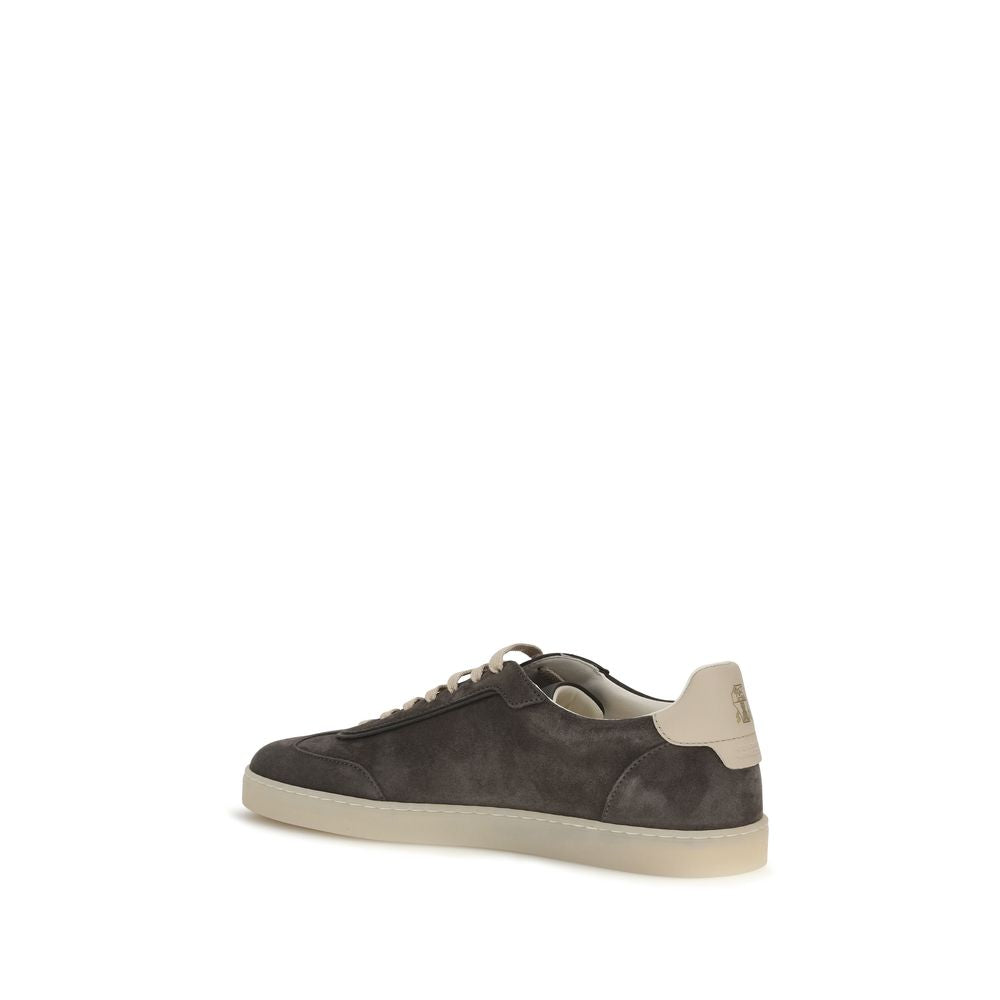 Brunello Cucinelli Gray Calf Leather Bos Taurus Low Top Sneakers Brunello Cucinelli