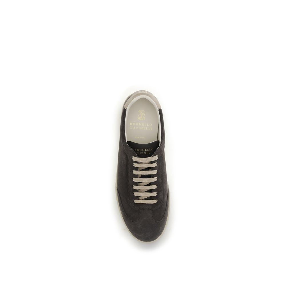 Brunello Cucinelli Gray Calf Leather Bos Taurus Low Top Sneakers Brunello Cucinelli