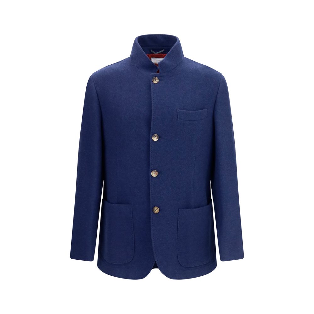 Brunello Cucinelli Blue Cashmere Full-Length Jacket Brunello Cucinelli