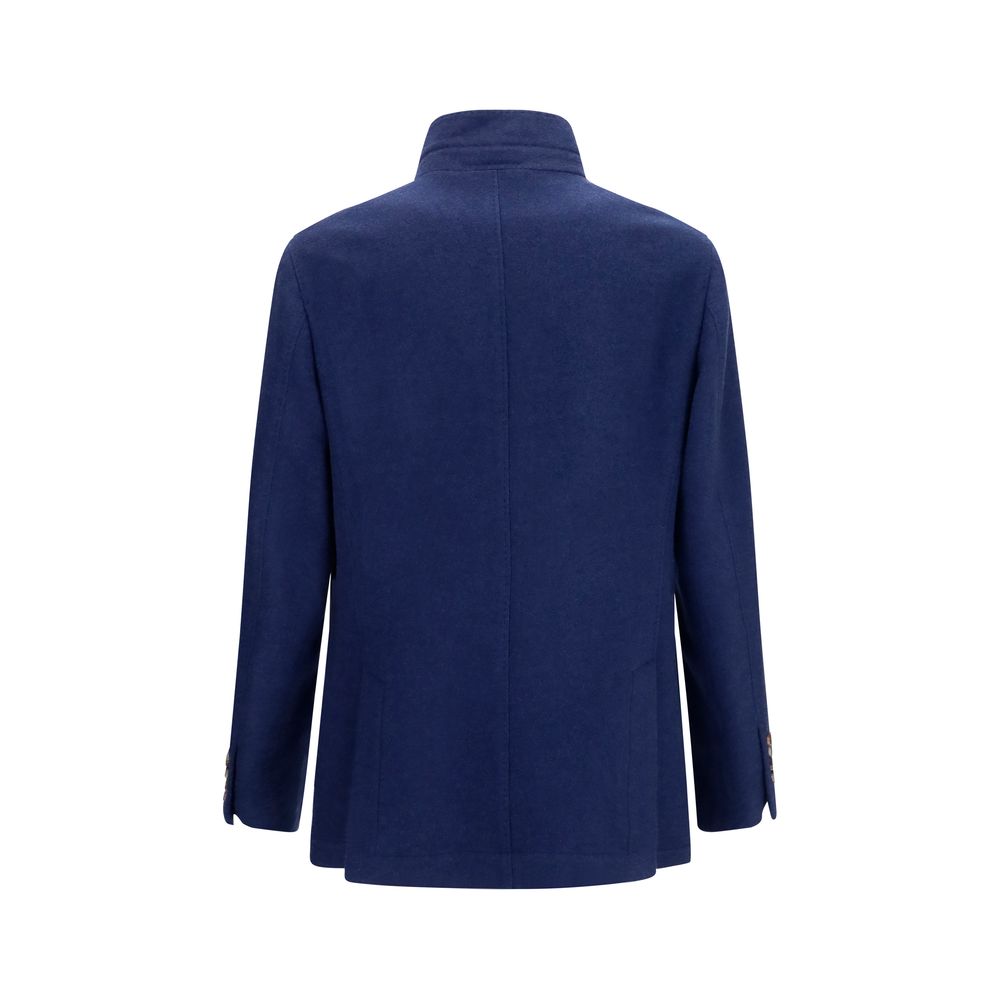 Brunello Cucinelli Blue Cashmere Full-Length Jacket Brunello Cucinelli