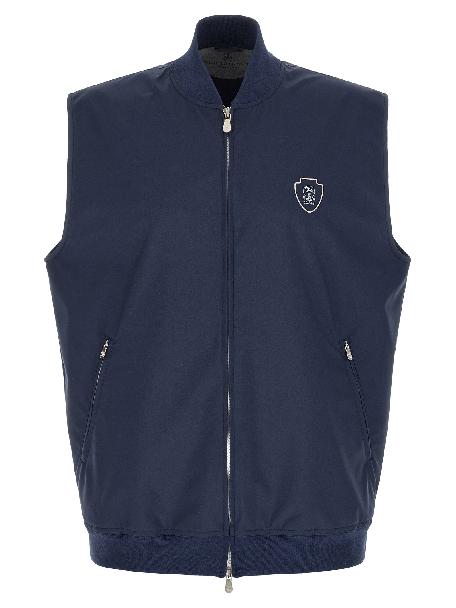 Brunello Cucinelli Blue Polyester Sleeveless Jacket Brunello Cucinelli